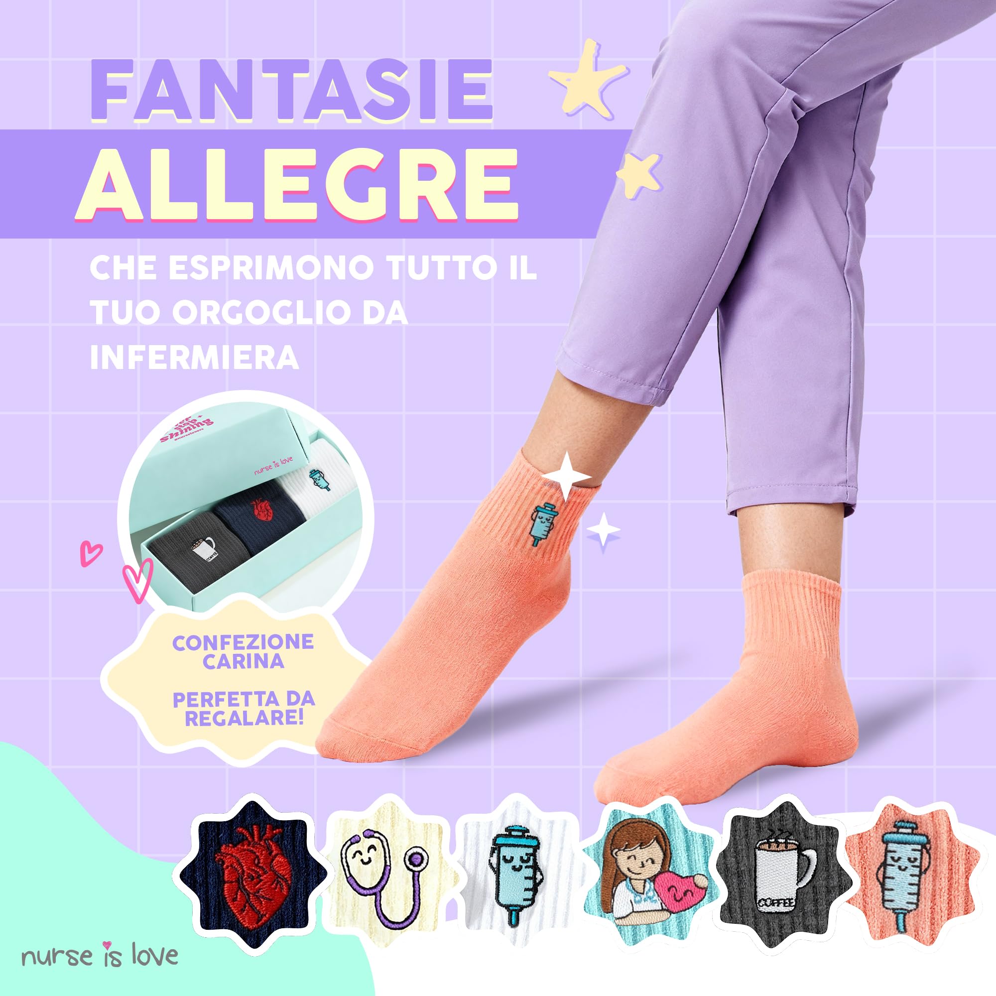 Nurse is Love Set da 3 pezzi. Calzini da donna divertenti per infermiere ideali per TCAE, medici, Vet | Regali originali | Accessori infermieristici - NEUTRAL