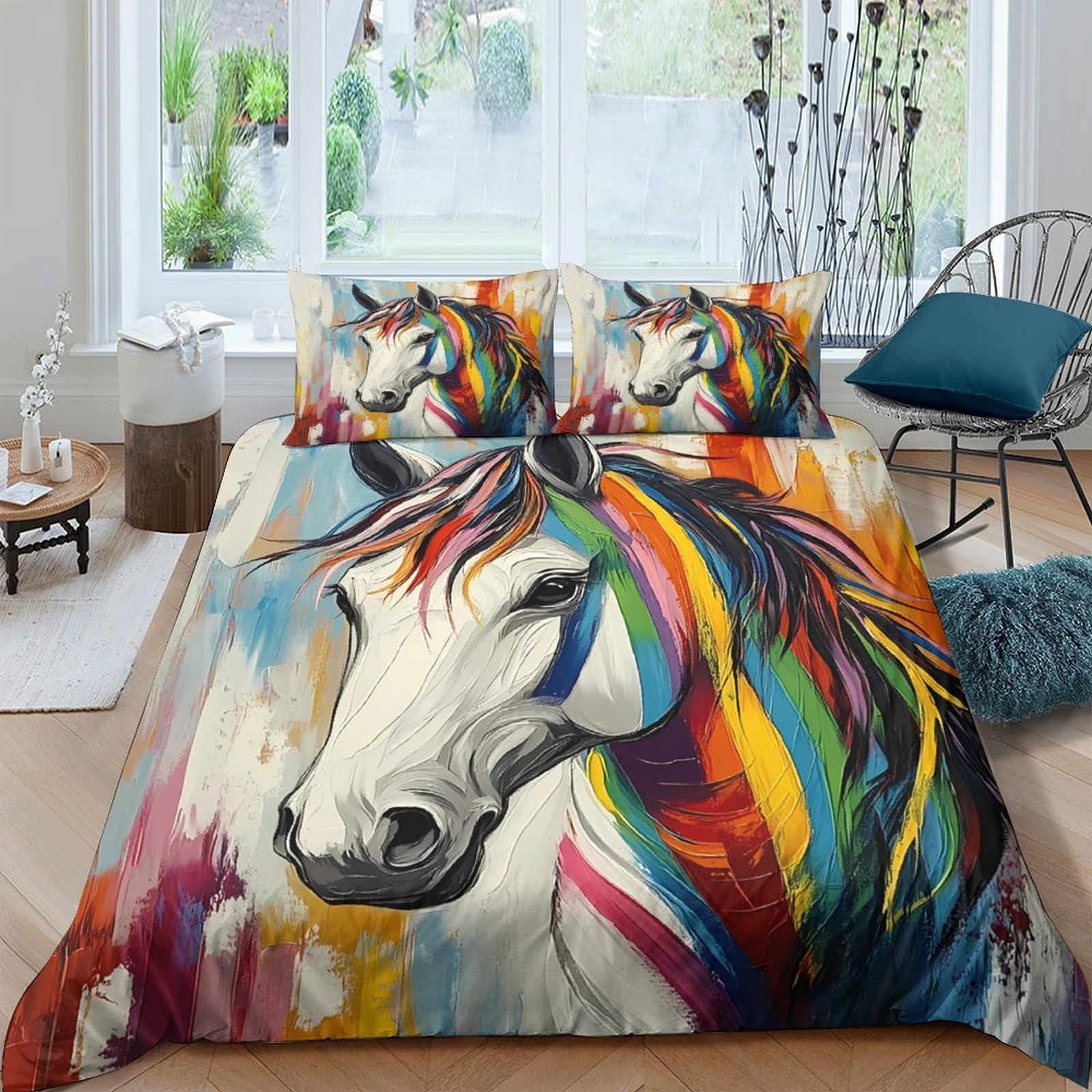 Ctjqhvkz Style-4 3D Printed Colorful Horse Fitted Sheet Microfiber Soft Mattress Cover Rainbow Animal Pattern For Bedroom Decor Single（135X200cm）