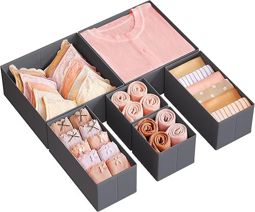 SONGMICS Organizador de cajones, organizadores de cajones de aparador, juego de 6, contenedores de almacenamiento plegables de tela para calcetines,