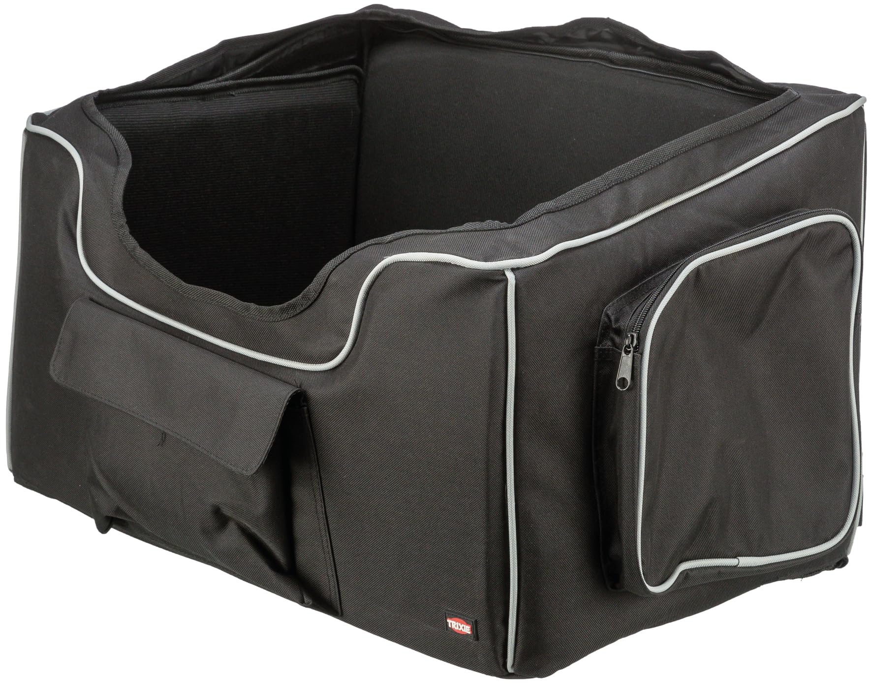 TRIXIE Silla de Coche para Perros – Plegable – Teddy Plush – hasta 10 kg | Asiento acolchado con agarre seguro en el coche, plegable con bolsillos exteriores, cómodo para el perro