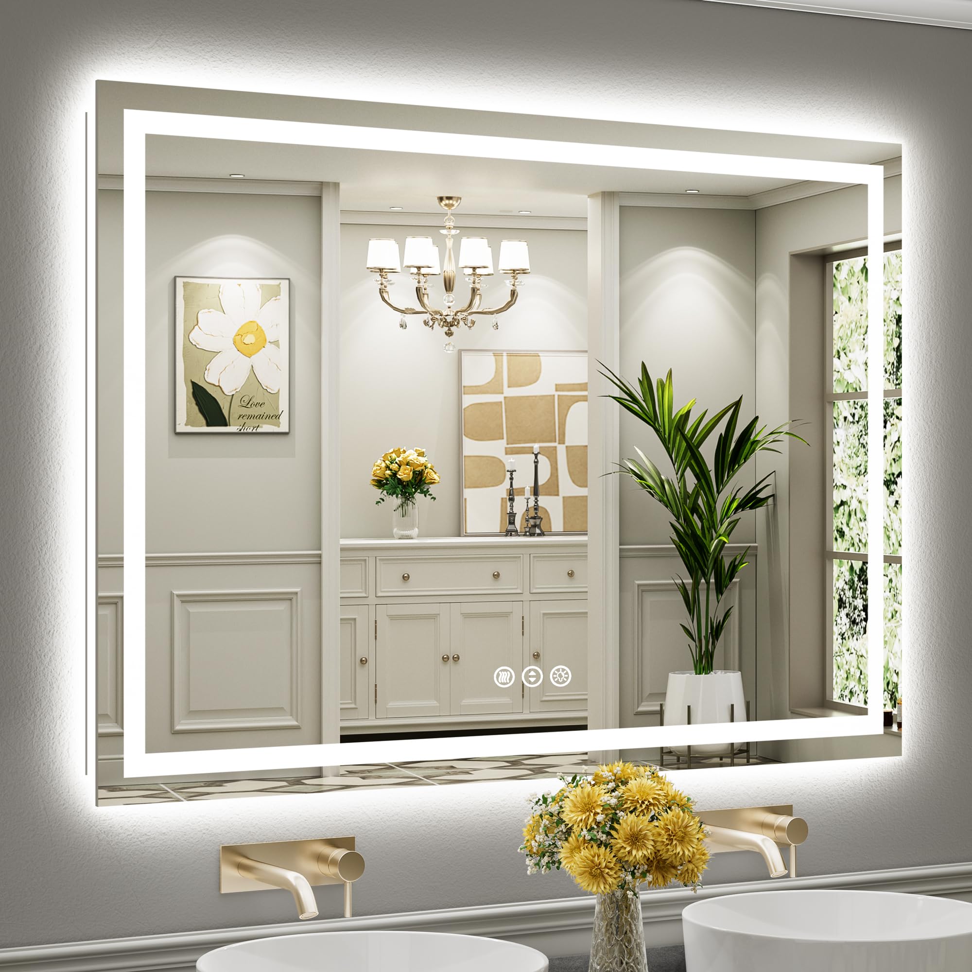 55"x40" LED Bathroom Mirror with Lights, Backlit & Front Lit, Anti-Fog Lighted Bathroom Vanity Mirror for Wall, Memory Function, Dimmable, HD Tempered Glass, Shatter-Proof