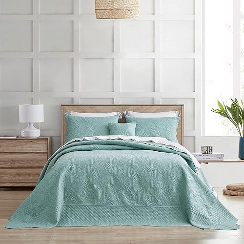 HZ&HY - Juego de cama de tamaño King de gran tamaño, color aguamarina, juego de ropa de cama ultrasónica, edredón ligero y delgado, reversible, 5