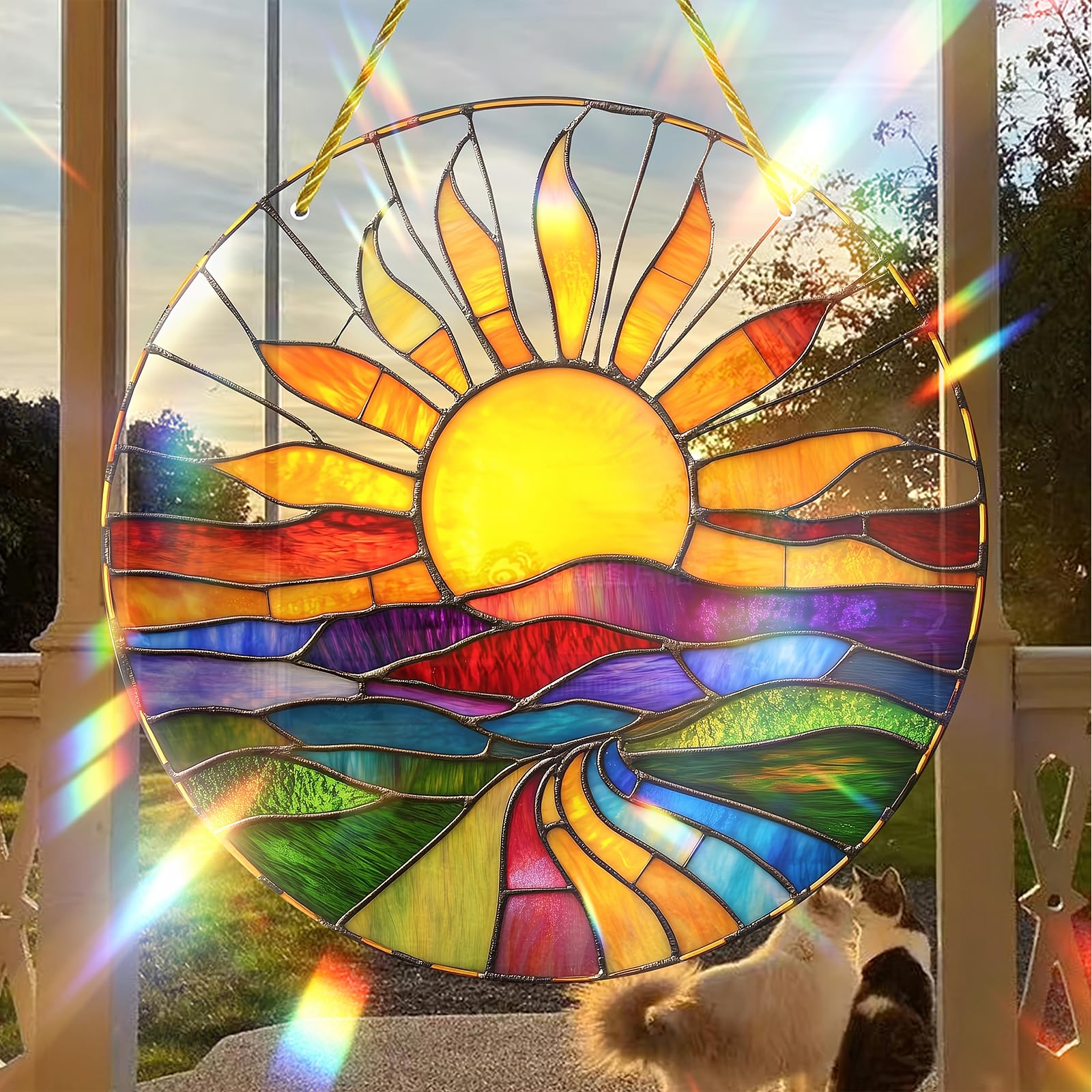 Acchiappasole Cristallo, Appeso Arcobaleno Prisma Finestra, Acchiappa Sole Acrilico, 20x20cm Acchiappa Forma Girasole, Pendenti Prismi Cristallo, Acchiappasole Arcobaleno per Casa Giardino