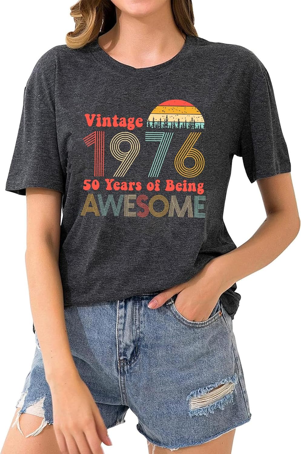 50th Birthday Gifts for Women Vintage 1976 T Shirts for Women Retro Birthday Party Top Casual Short Sleeve Tee Tops image 2