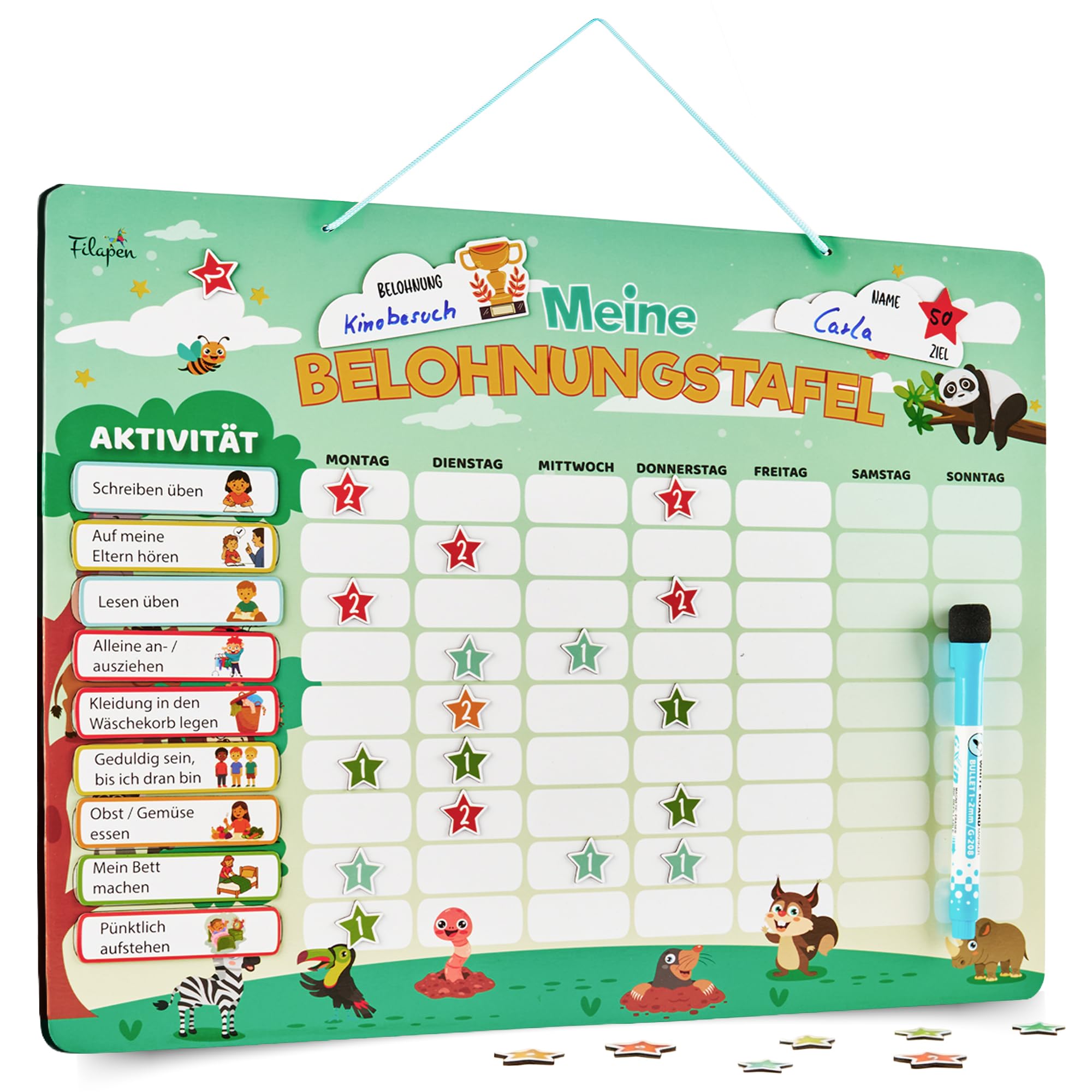 Filapen Magnettafel Kinder – Belohnungstafel & Wochenplaner abwischbar | 335 Magnete in 5 Kategorien | ADHS Hilfsmittel & Autismus Strukturhilfe | ab 3 Jahren
