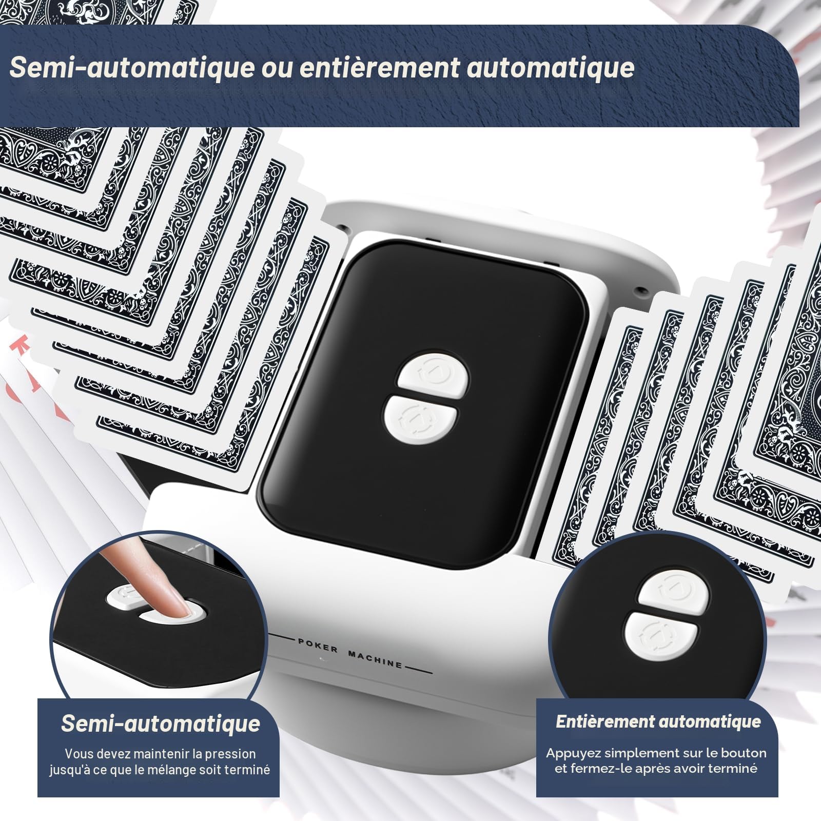 Mélangeur de Cartes Electrique, Distributeur de Cartes Automatique avec Modes Manuel et Automatique et 1 Jeux de Poker pour Uno, Poker, Pro,Mini Tarot, Blackjack, Texas Hold'em