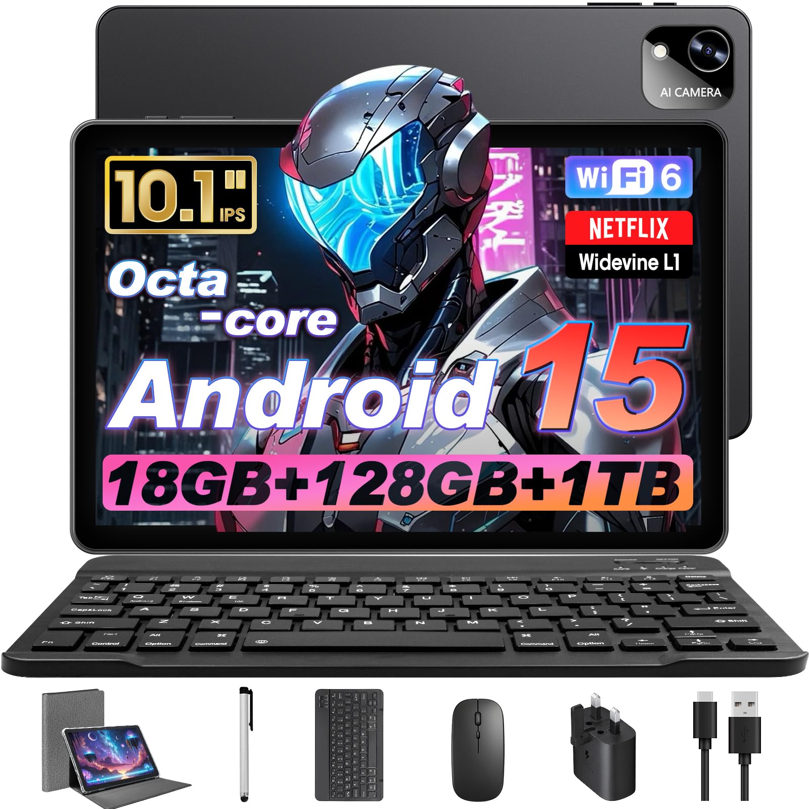 Android15 タブレット 8.68インチ Widevine L1 Raemond Android 15 Tablet 10 Inch with Keyboard Mouse, Octa-core