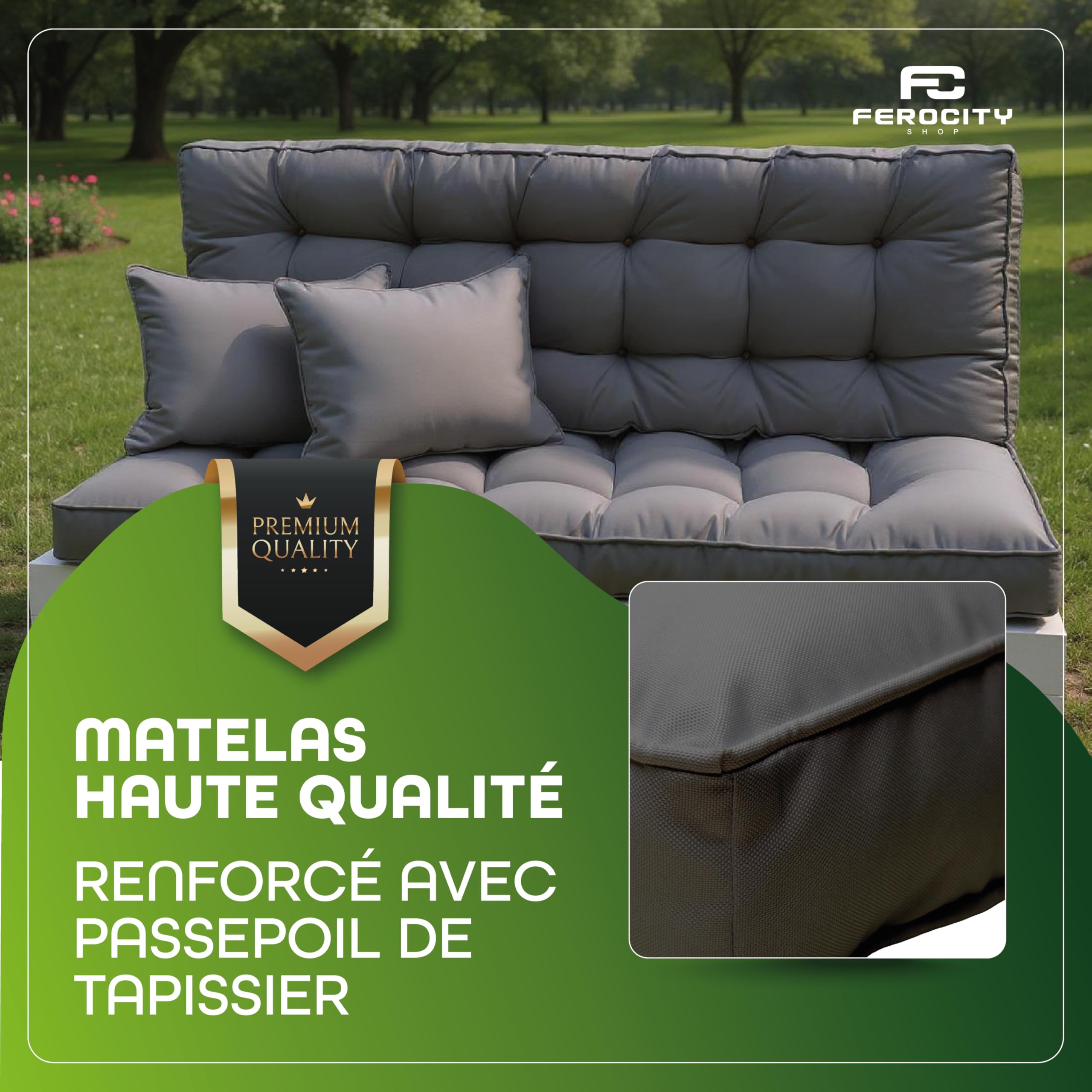 Coussin pour balancelle Personnalisé - Coussin d'assise et de dossier pour Meubles en Palette résistant aux intempéries et imperméable - Matelas épais - Couleur: grafite/beige/marron/vert [133]