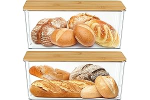 2 Pcs Clear Bread Box with Bamboo Board Lid