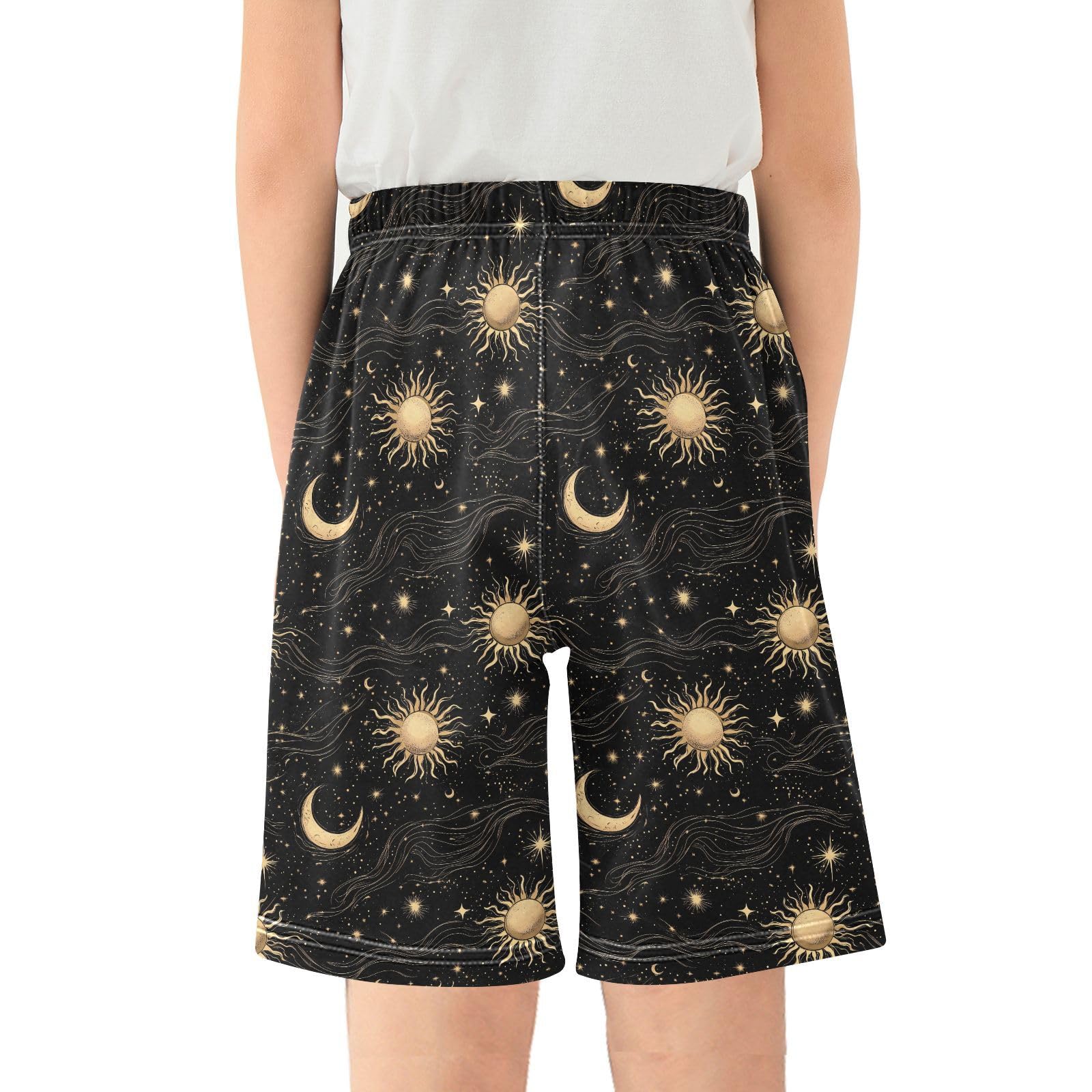 ALAZA Bohemian Un Moon Stars Retro S Boys Athletic Shorts Kids with Pockets Shorts for boy Girl Size 6-8 Years Multicolor