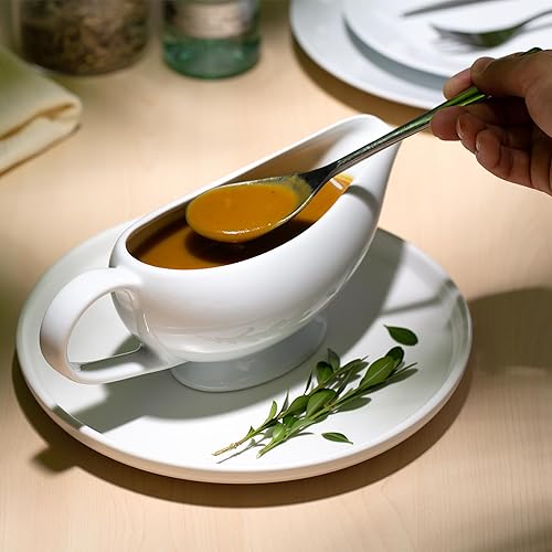 Miniatura 5 de Kook Bote de salsa de cerámica, dispensador de servir, jarra de porcelana para salsas, aderezos y crema, mango grande, apto para microondas y