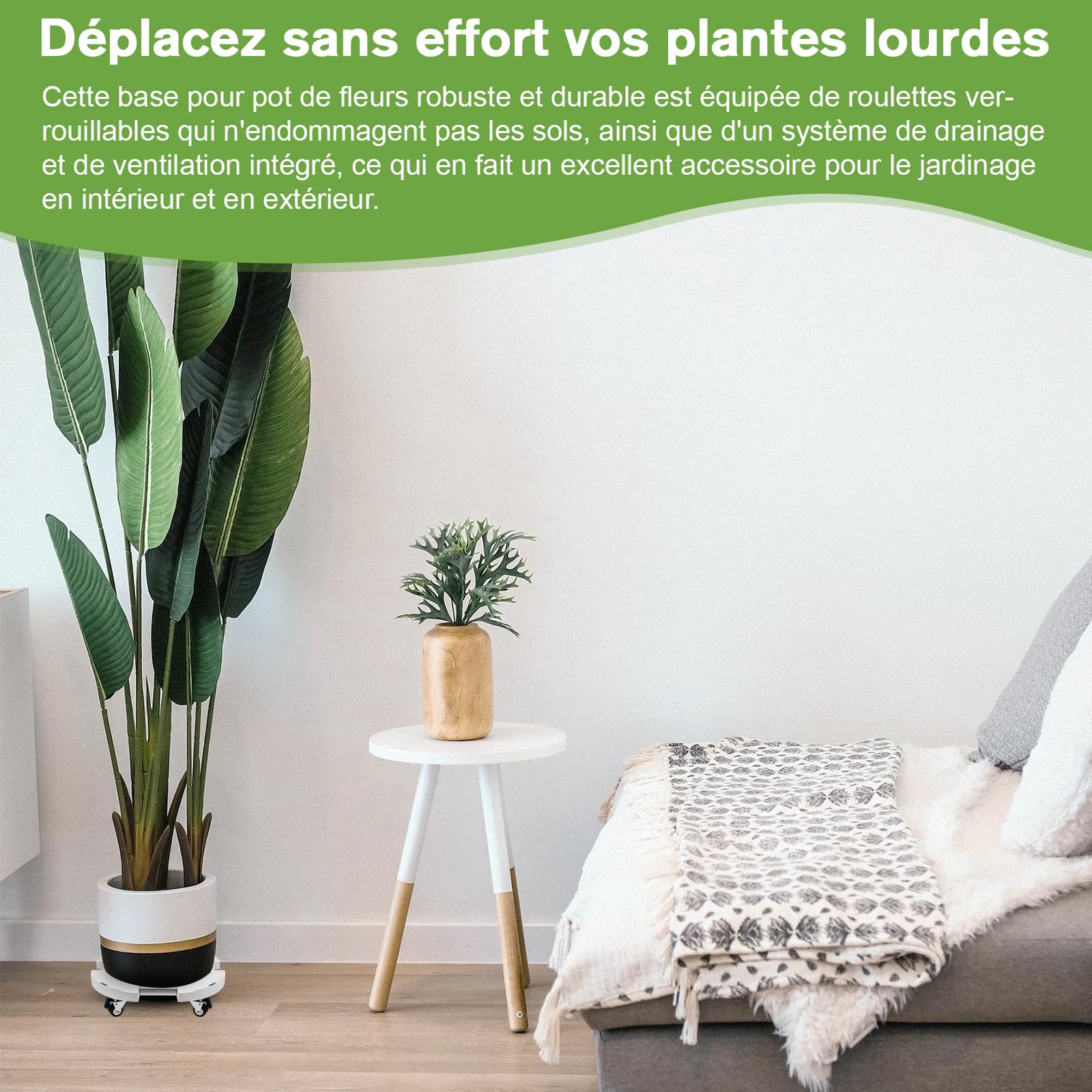 DEWEL Support Roulette Porte Plante Réglable 38-50cm, Capacité de Charge 200 kg