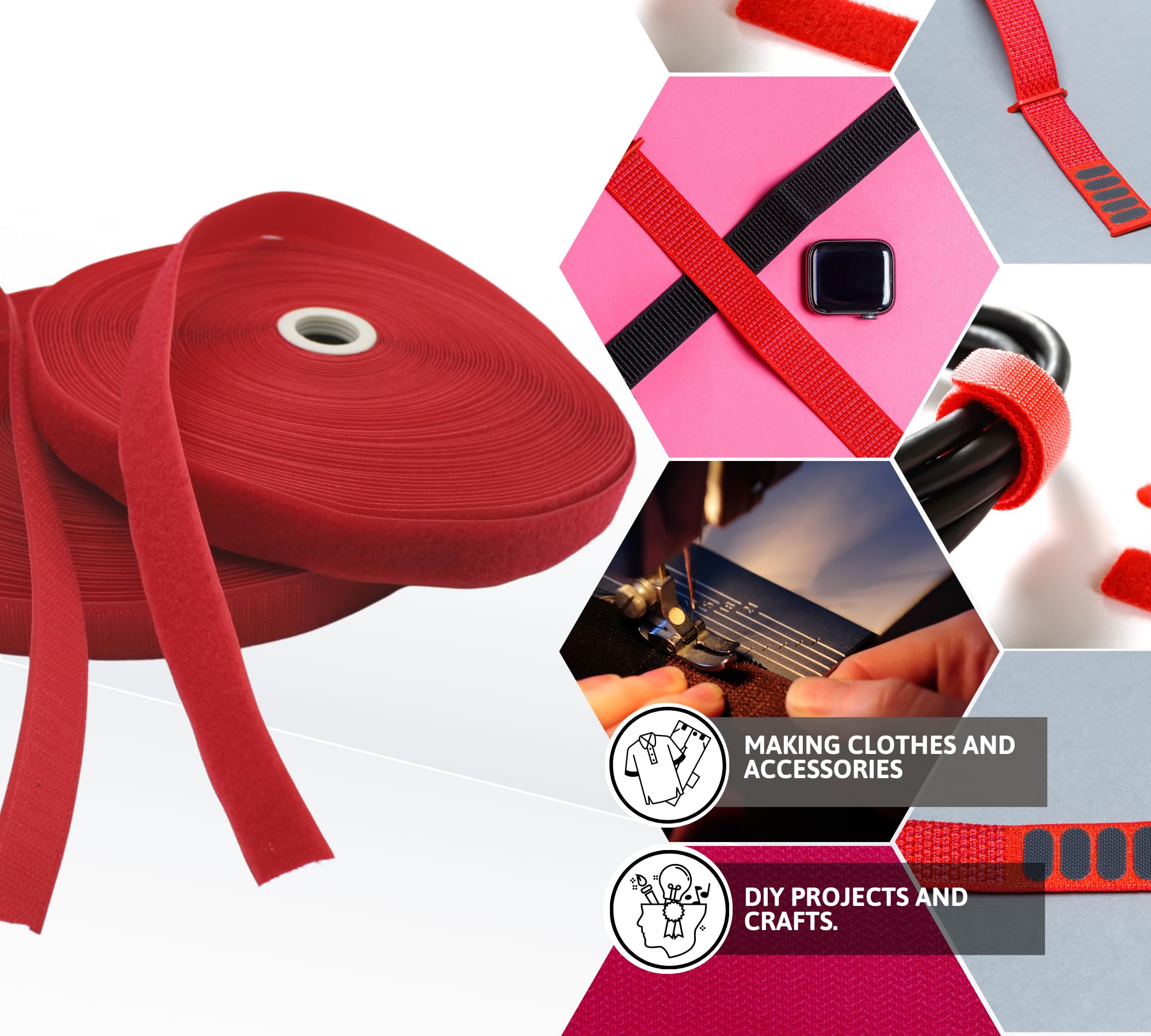 Ruban Hook And Loop à Coudre Rouge DOJA Barcelona - 25m X 25mm - Bande Velcro Couture