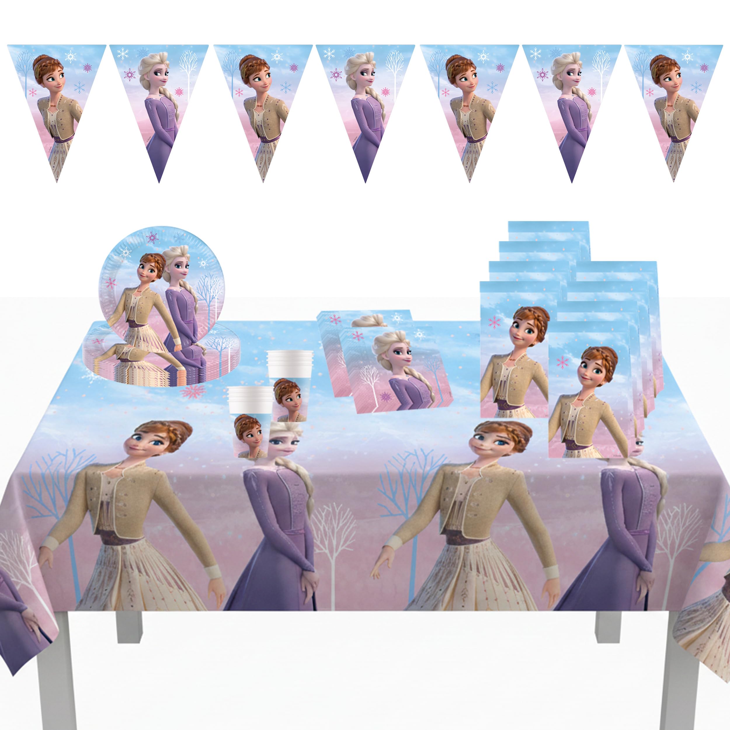 Procos DY10273863 - Frozen II Wind Spirit Party Set Large, Plates, Napkins, Cups, Tablecloth, Bags, Banner, Table Decor, Birthday Decor