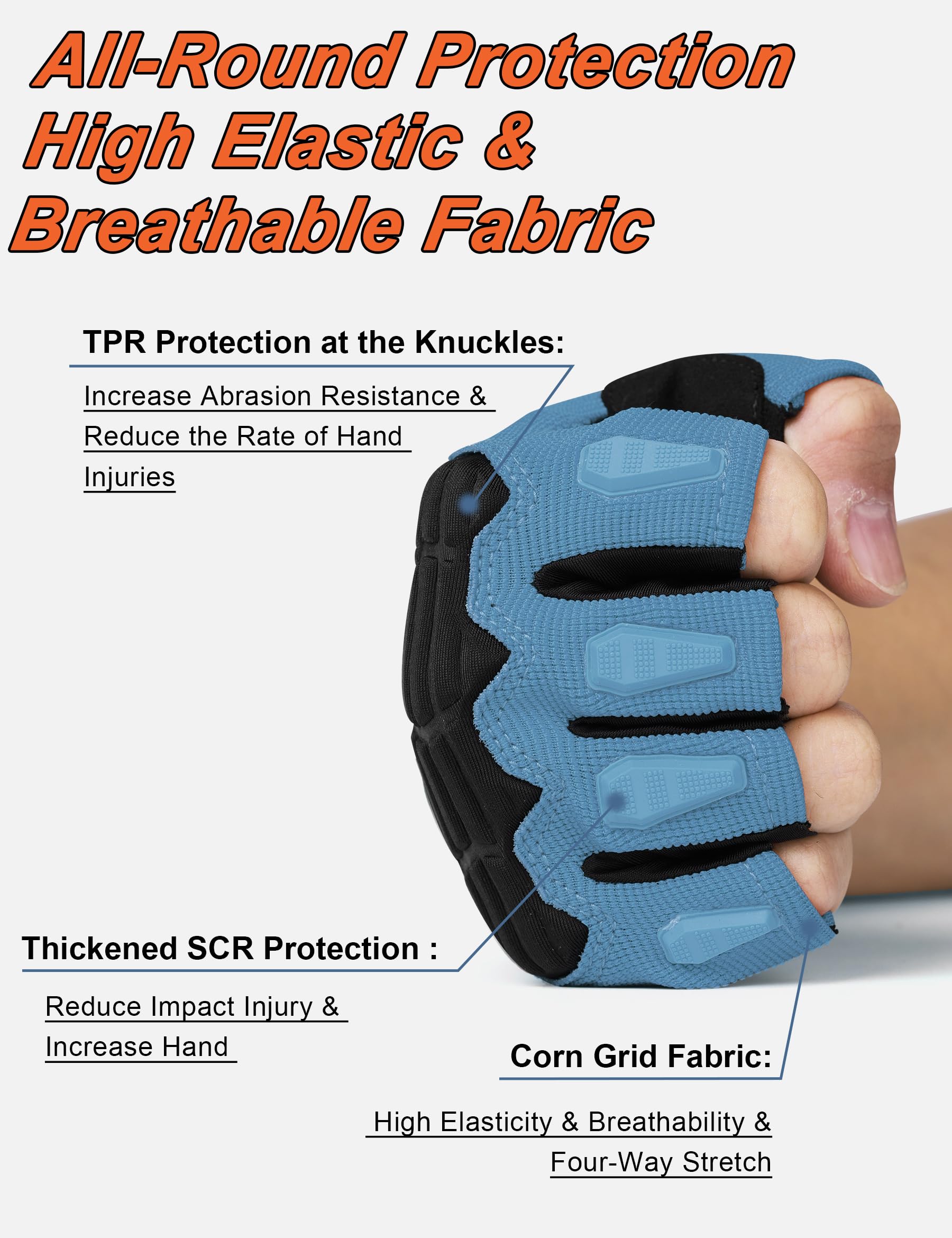 KUTOOK Gants de Cyclisme pour Hommes VTT à Demi-Doigts avec Protection du Poignet d'été Contre Les Chocs