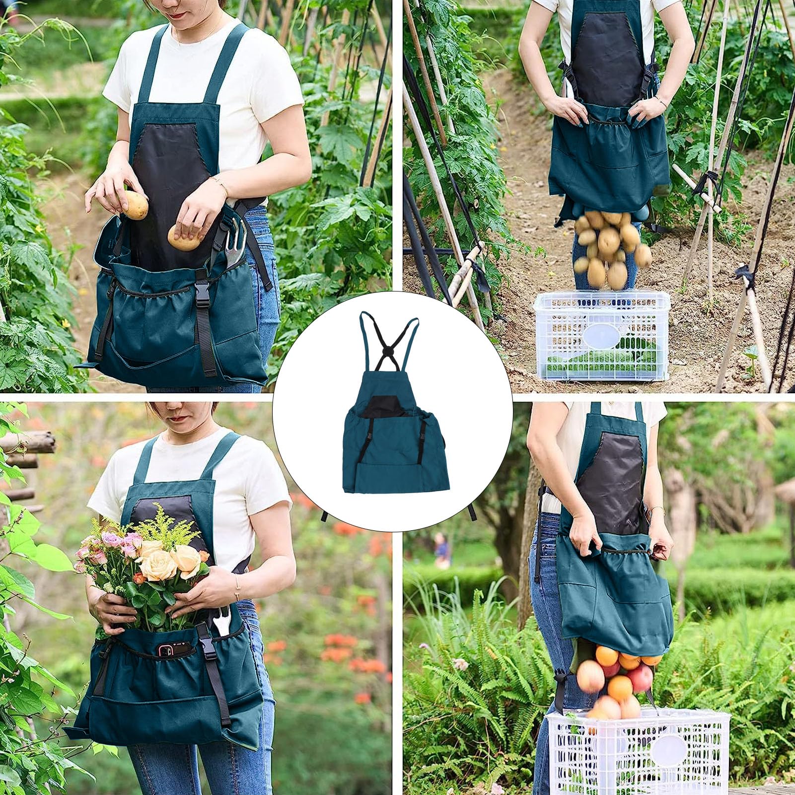 HERCHR Gardening Apron,Oxford Cloth Gardening Apron With Pockets,Garden Apron Thickening Garden Tool,Canvas Garden Apron Fruit Picking Bag Vegetable Berry Garden Picking Bag for Women and Men - Image 3