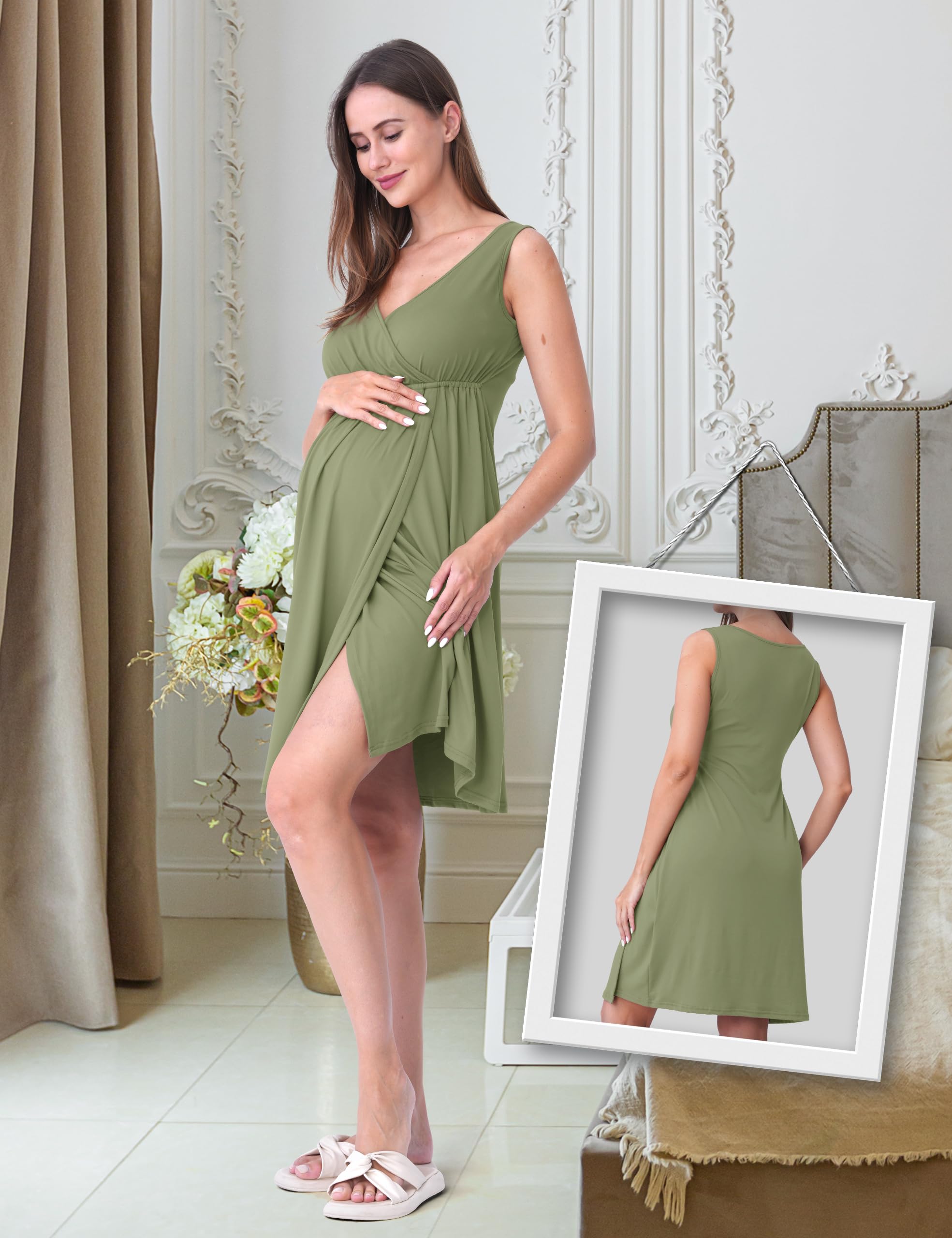 SUNNYBUY Chemise de nuit de grossesse et d'allaitement avec peignoir 2 pièces | Ensemble de robe de nuit 3 en 1 pour naissance, lit de semaine et allaitement