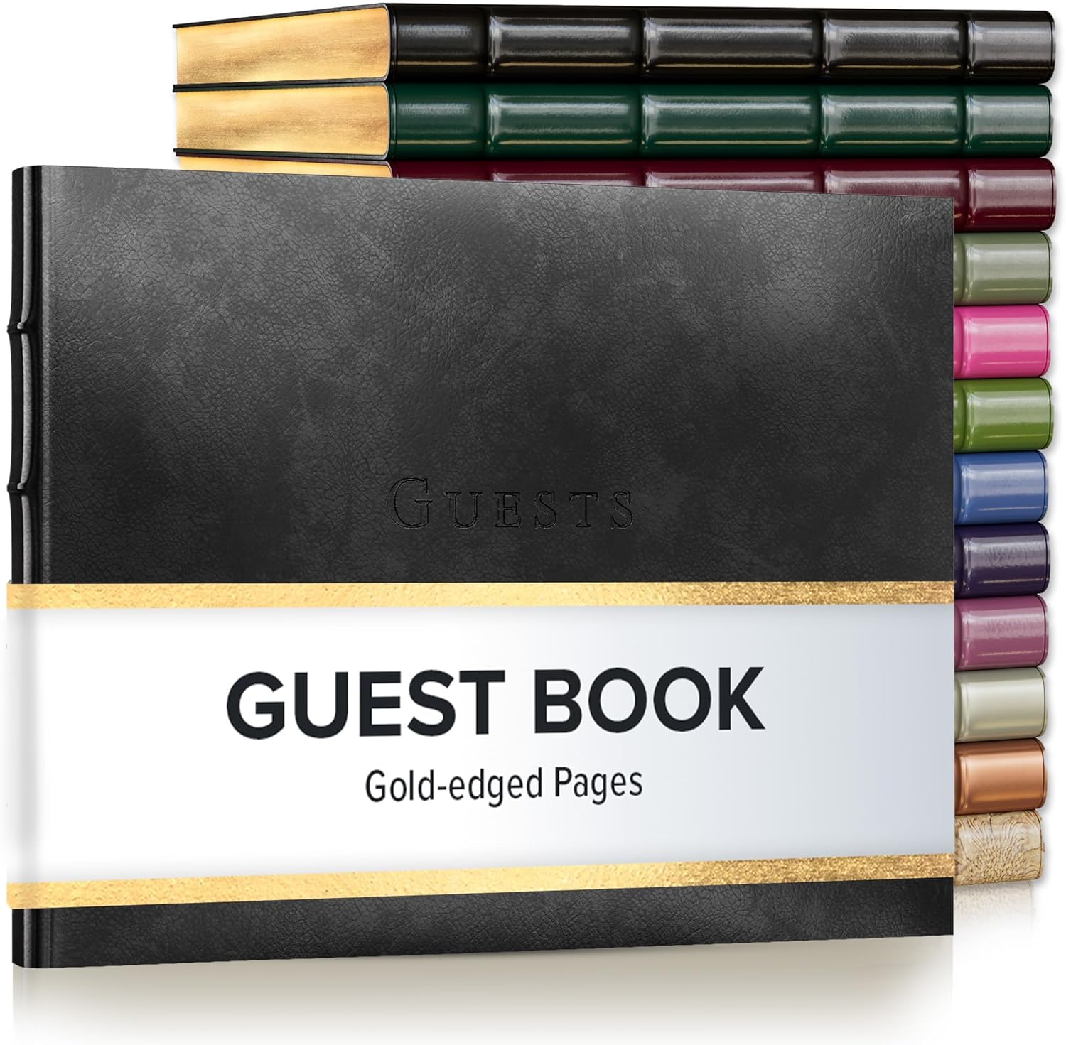 Gallery Leather Guest Book - Great for Wedding, Reception, Baby and Bridal Shower, Birthday Party and Vacation Home - 192 Lined Pages to Sign In, add Polaroid Photo - Hardcover 9x7" - Acadia Black