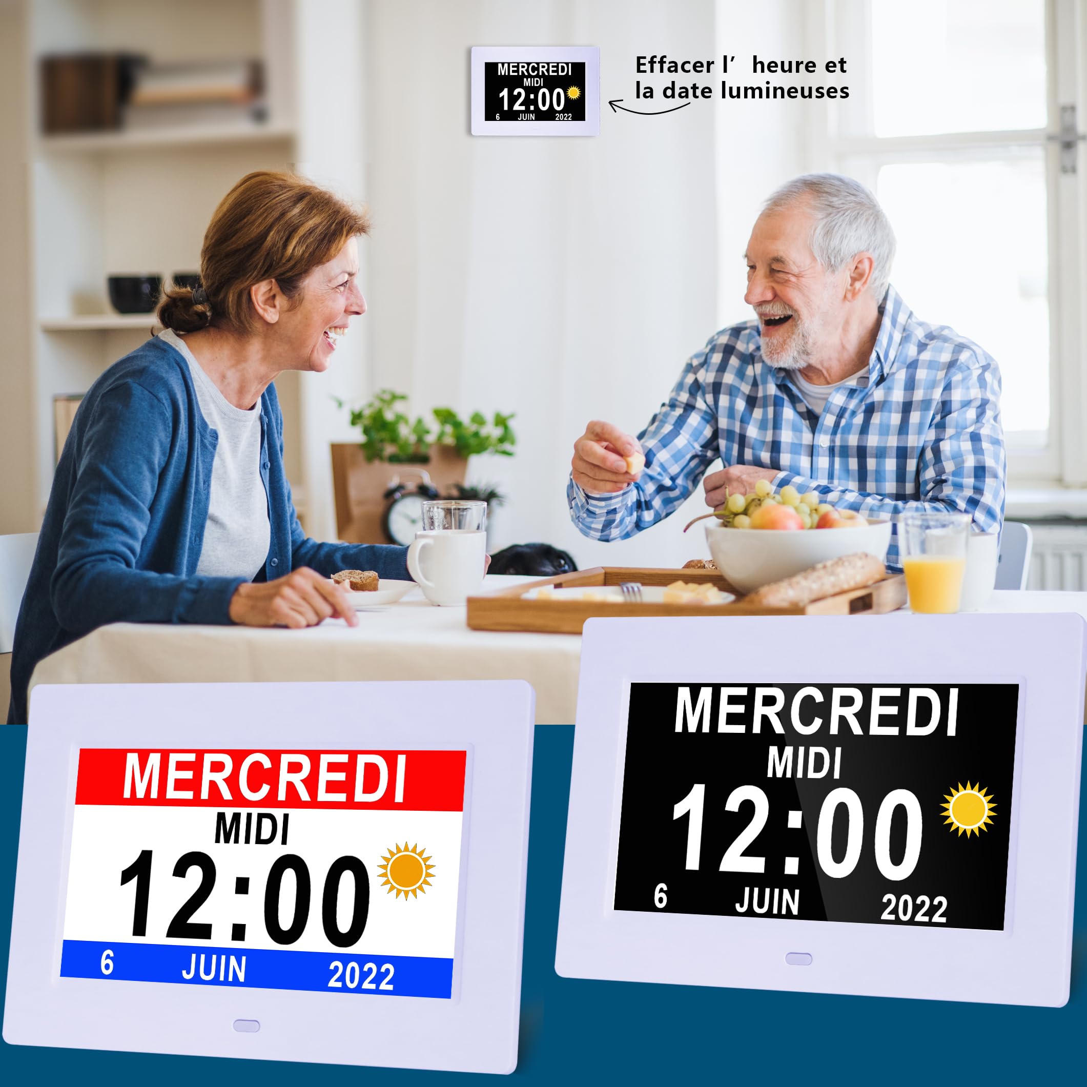 Véfaîî Amélioré 19 Alarmes Horloge Numérique, Automatique de L’Heure D’été, Réveil Murale Silencieux avec 20 Rappels Personnalisés pour Les Adultes et Les Enfants et la maladie d'Alzheimer