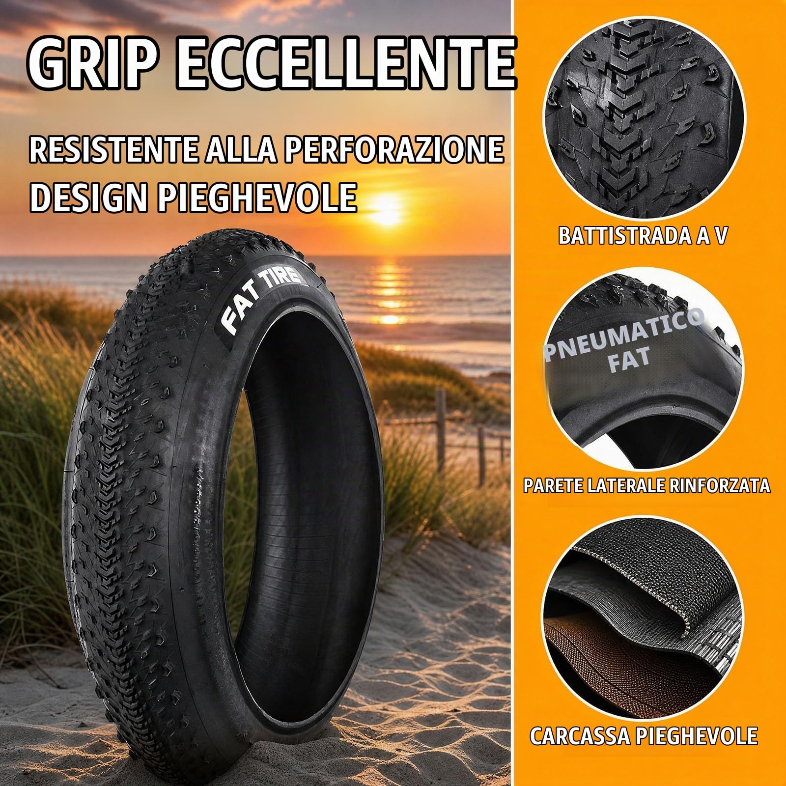 2pcs 20x4.0 Pneumatici, 20x4.0 Antiforatura per Bicicletta Elettrica, Pneumatici Grassi Tutti Terreni in Gomma Resistente, MTB Spiaggia Fuoristrada, 30PSI