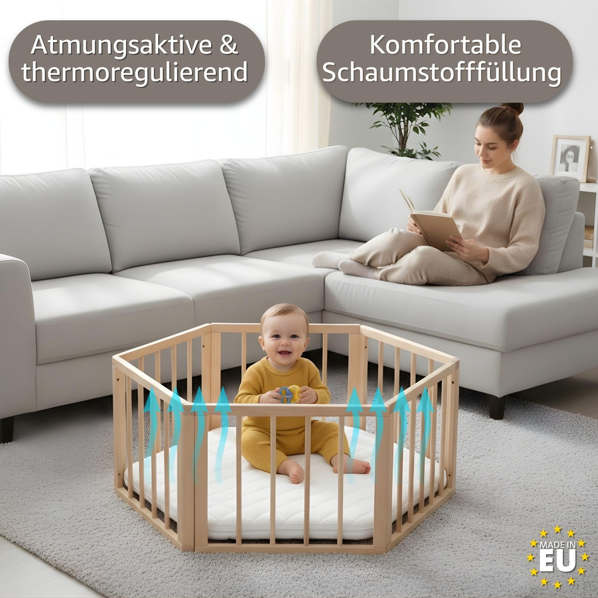 Totsy Baby Matelas de Parc Enfant Hexagonal 100x115 cm – Tapis de Parcs de Jeu pour Bebe cododo ou Sol Doux en Mousse avec Respirante Housse pour bébé Oeko-Tex 100 x 115