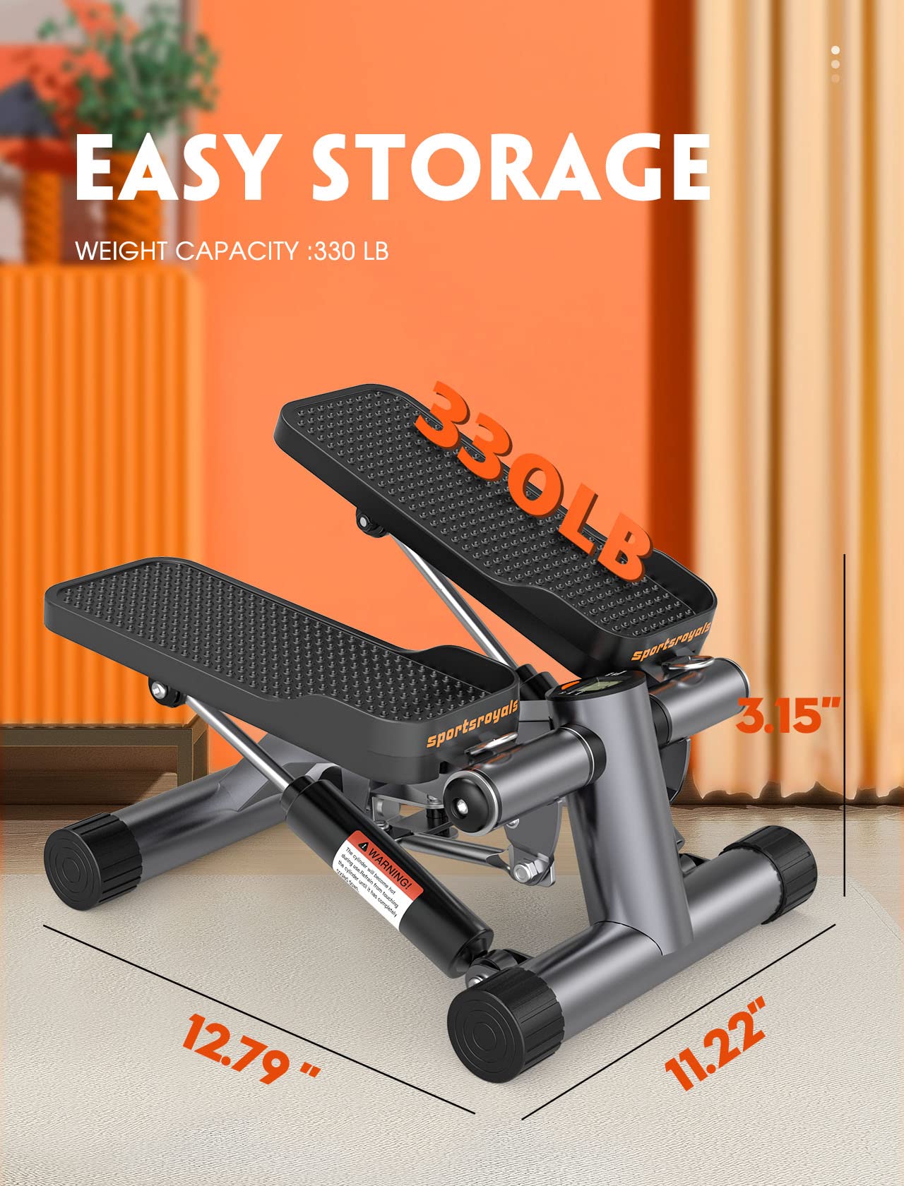 Sportsroyals Stepper 3 In 1 Per Fitness Casa – Mini Step Con Bande Elastiche E Monitor LCD, Portata 150 Kg