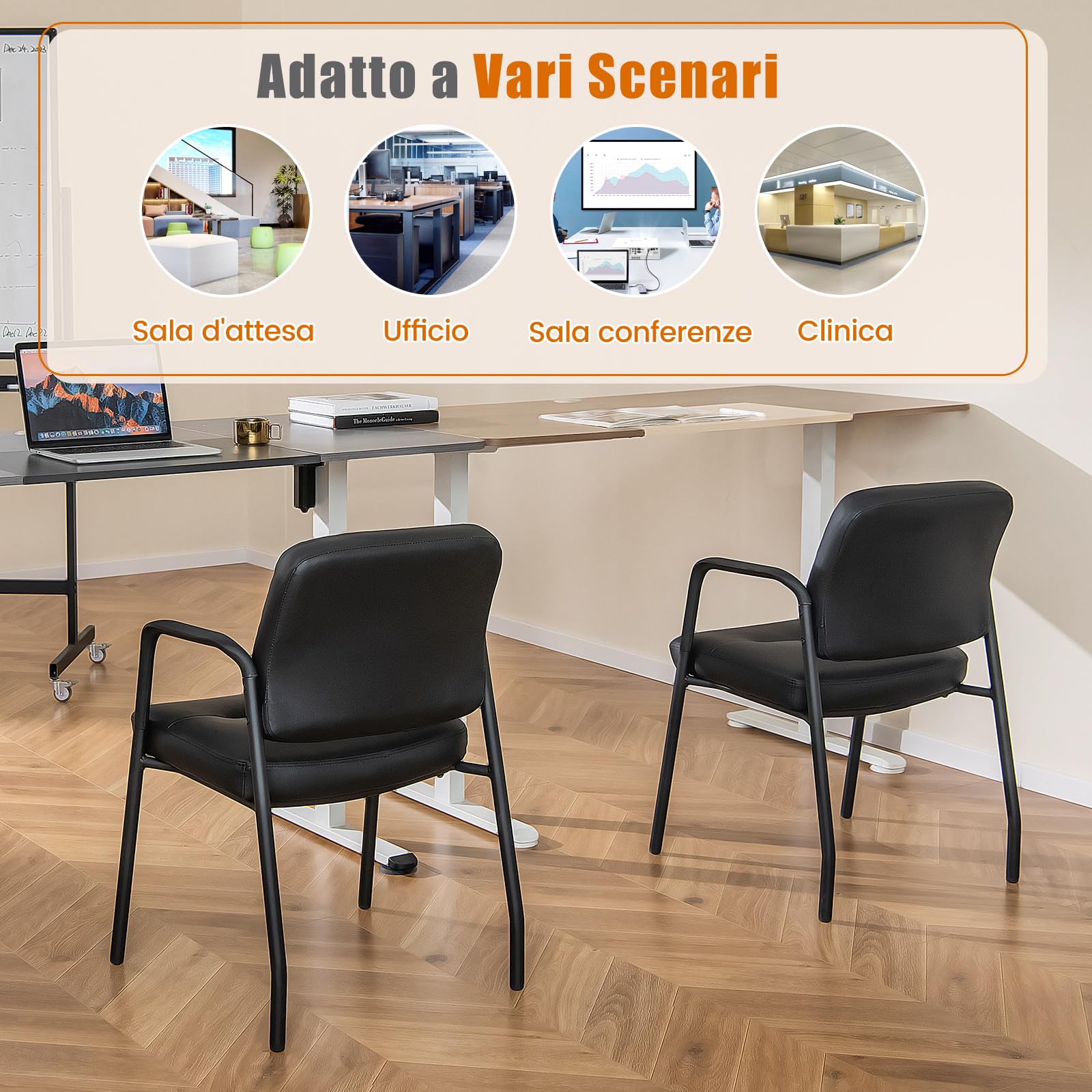 COSTWAY Set di 2 Sedie da Sala d'Attesa Imbottite, Sedie da Conferenza con Braccioli, con Gambe in Metallo, Sedie da Ufficio Portata 160 kg, 58 x 56 x 81 cm