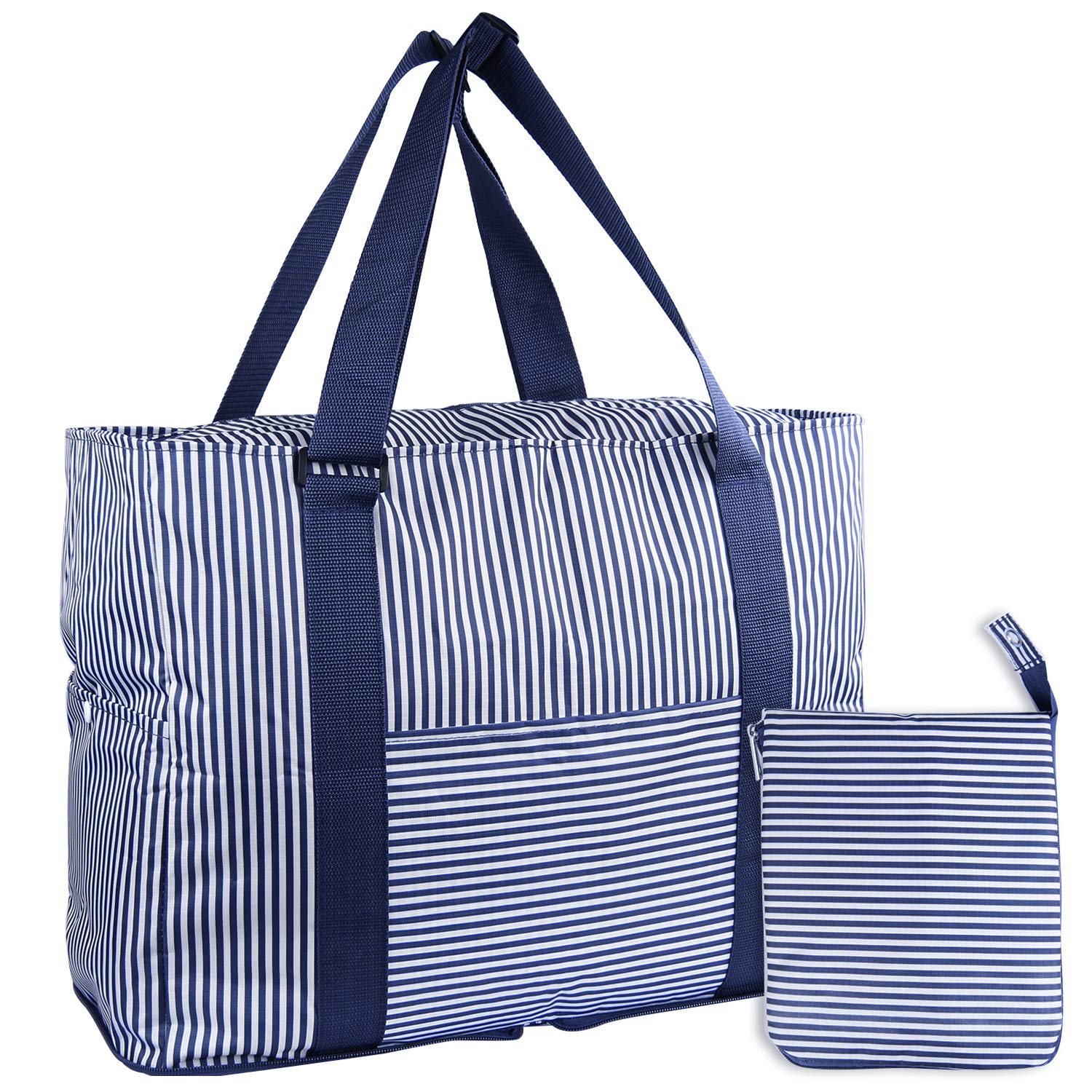 ElifeAcc Foldable Duffles Bag for Women & Men, Waterproof Lightweight Travel Bag for Sport, Gym, Vacation (Stripe Style-Deep Blue), Stripe Style-blue, Casual Daypack