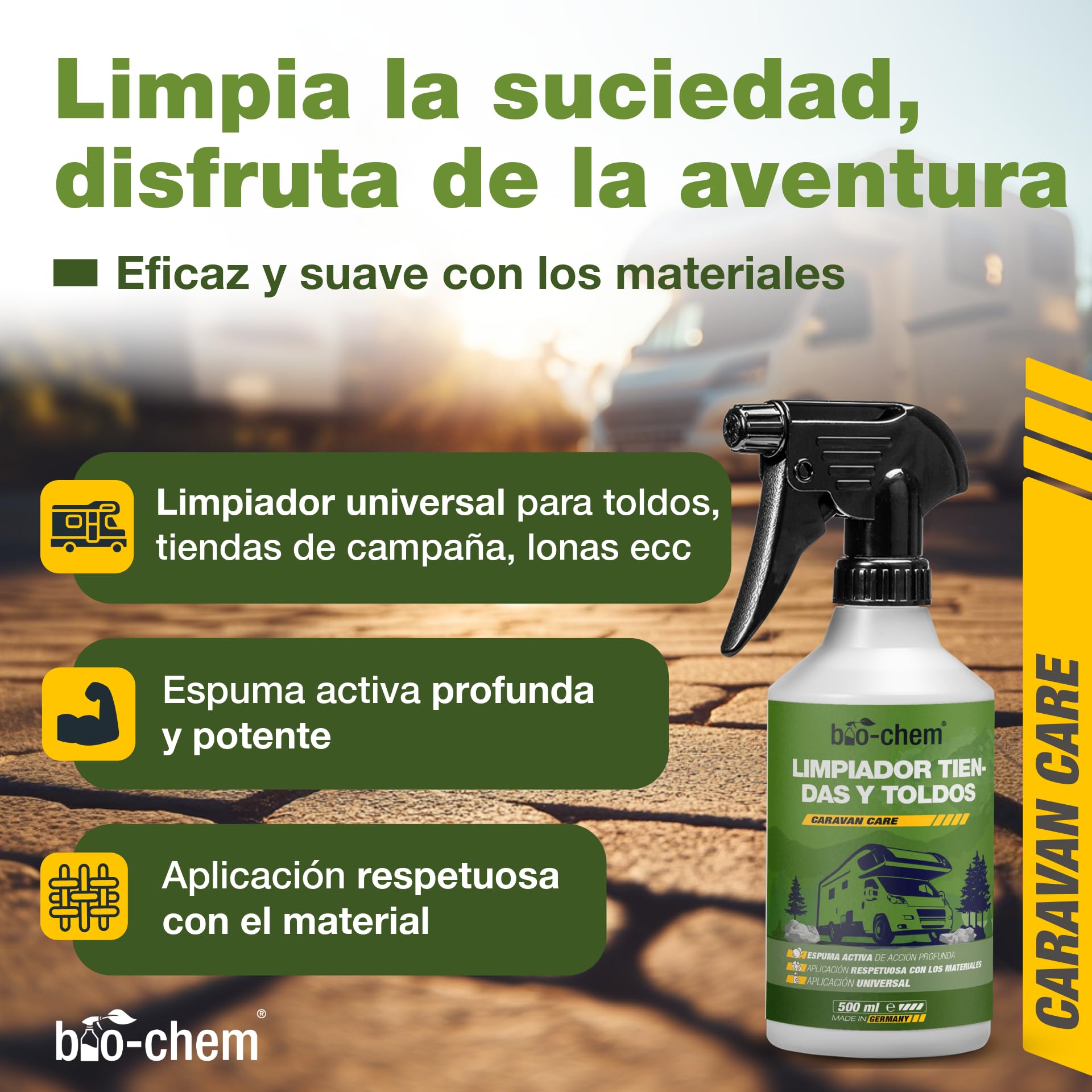 Bio-Chem - Limpiador para toldos, capotas y techos de Tiendas - Producto para el Lavado de toldos, caravanas, techos de Coches - Producto Textil Respetuoso con el Medio Ambiente
