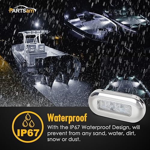 Miniatura 7 de Partsam 4 luces LED oblongas de cortesía de acero inoxidable sumergible para yate marino y barco, pasarelas de almacenamiento LED interior exterior