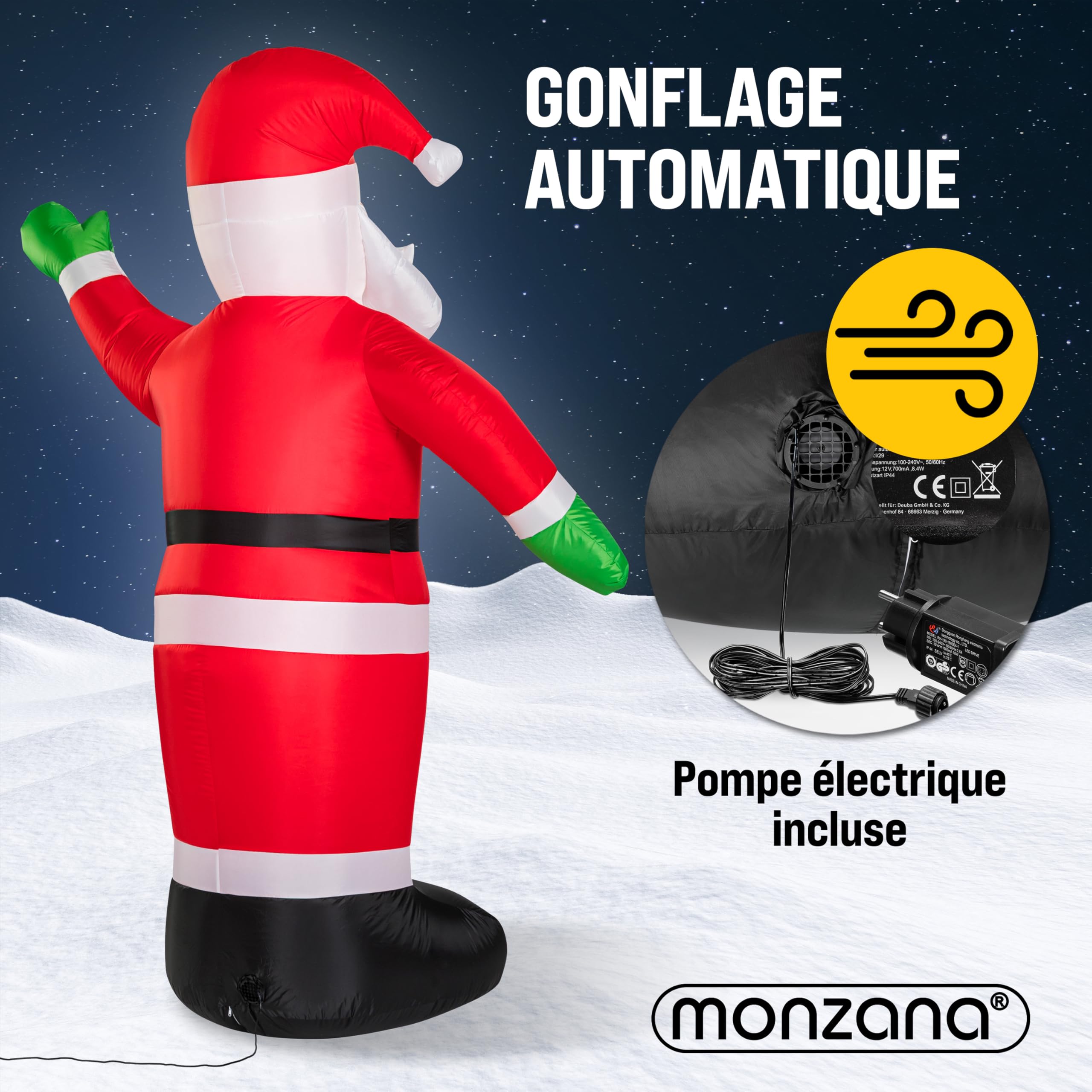 Rennes du Père Noël gonflable lumineux 180cm
