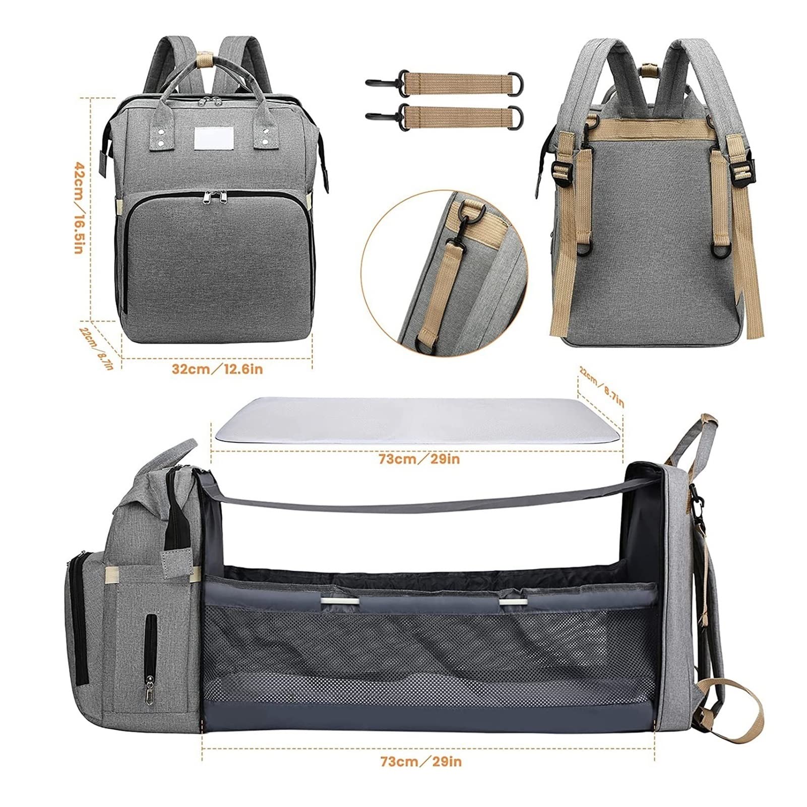 Wickeltasche, tragbar, Bett, Reise, Stubenwagen, faltbar, Schattenstoff, Wickeltaschen, Wickelstation, Wickelunterlage, wasserdicht, einfach zu organisieren mit Platz für das Nötig