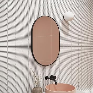 Glass Warehouse Pill Shape Wall Mounted Bedroom Bathroom Living Room Washroom Dining Room 28"X20" inch Stainless Steel Black Framed Mirror - 28"X20" - B