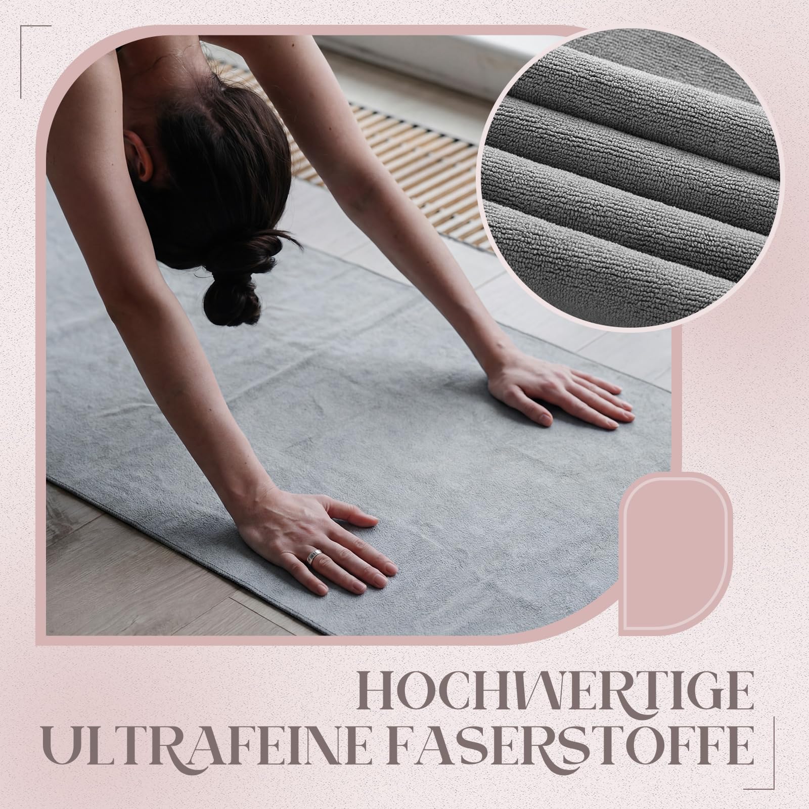 2 Pezzi Asciugamano da Yoga con Impugnatura Antiscivolo 183 x 63 cm Asciugamani in Microfibra Asciugatura Rapida 80 x 40 cm con Borsa in Rete Grigio per Hot Yoga Sport Pilates