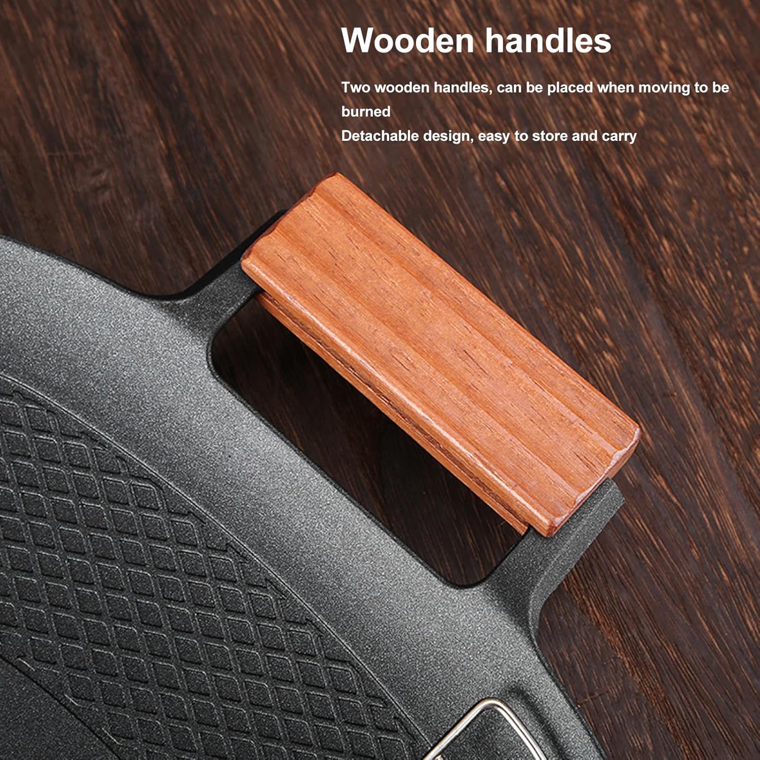 Nonstick Grill Pan, Aluminum Griddle Pan with Wooden Handle Stove Top Plate Fast Heating for Grilling Bacon Steak Meats