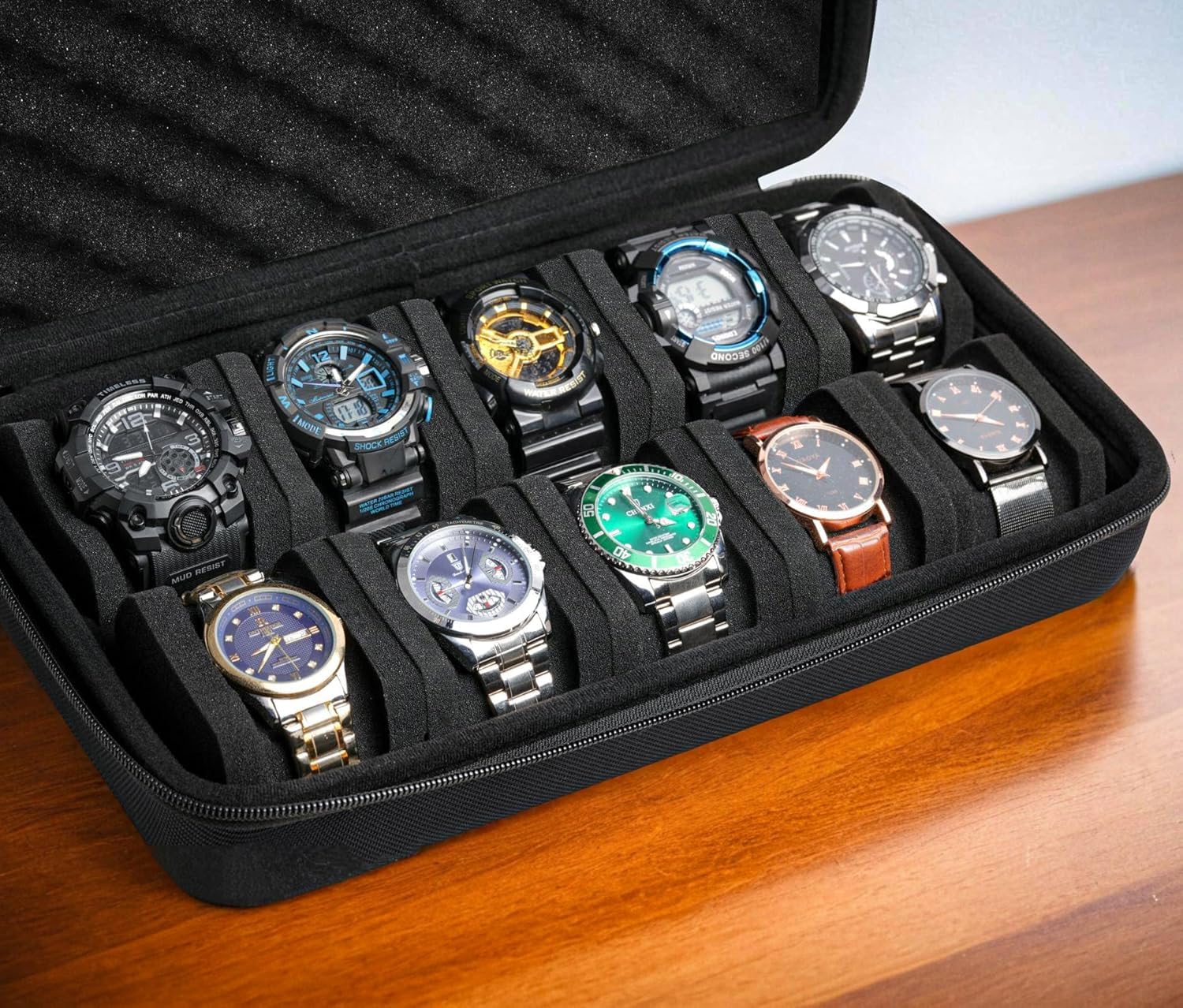 Reise-Uhrenetui, Organizer, Uhrenbox mit Reißverschluss, strapazierfähig, tragbar, reisefreundlich, passend für alle Armbanduhren und Smartwatches bis 60 mm, kompatibel mit Apple Watch