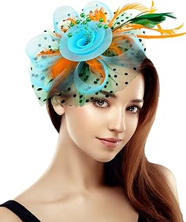 Mutilcolor Fascinators for Women Tea Party Headwear Green and Orange and Sky Blue Royal Wedding Hat Irish Headdress St Patricks Day Headband
