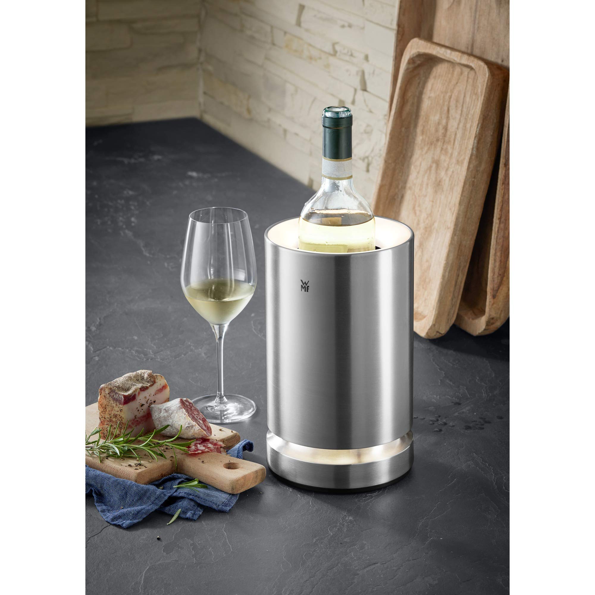 WMF Refrigeratore elettrico a temperatura ambiente, refrigeratore elettrico per champagne o vino, collare di raffreddamento, illuminazione a LED