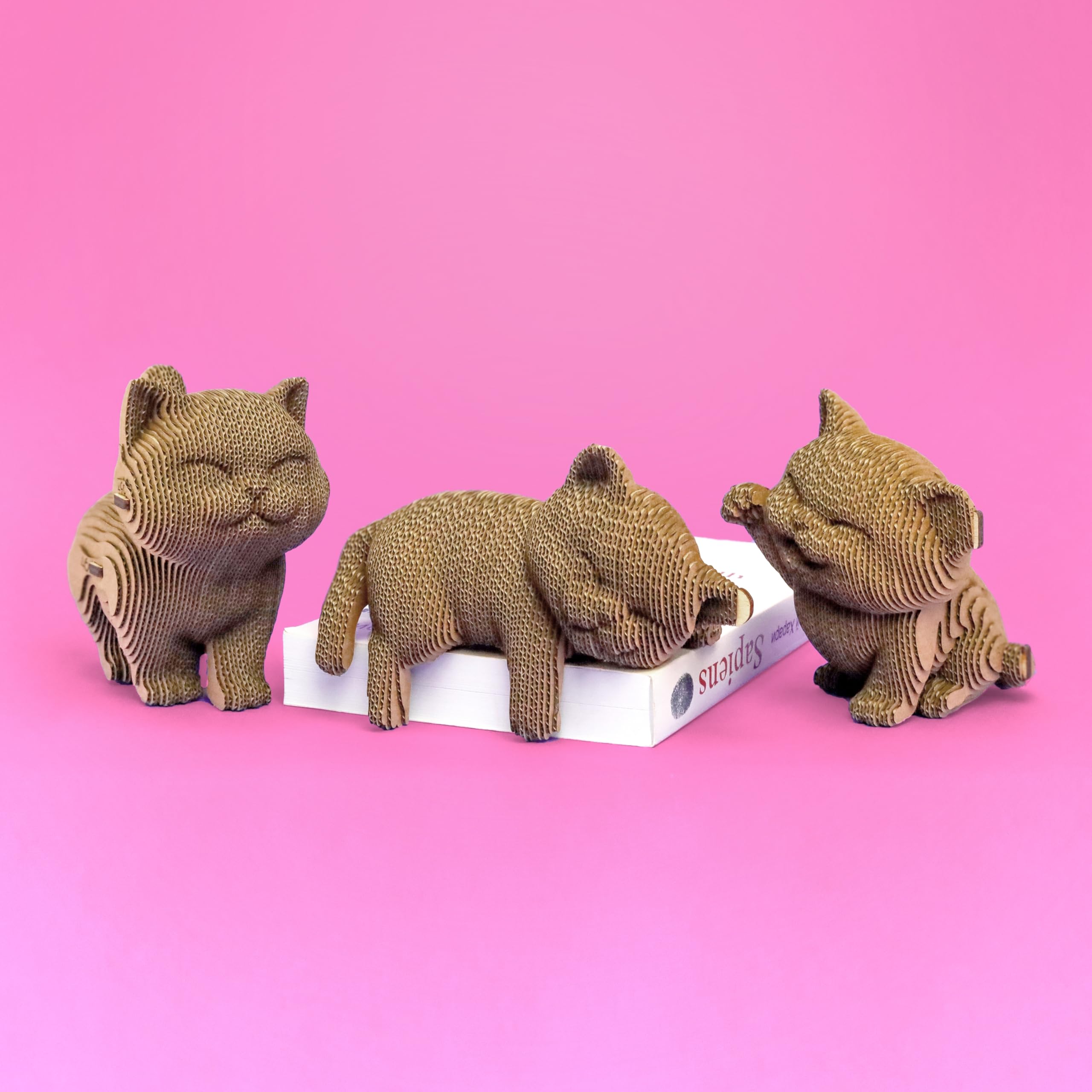 Gattini Trio Puzzle 3D in Cartone – Kit 3 Modellini | 254 Pezzi, Kit Fai da Te in Cartone Riciclato da Montare e Dipingere – Adolescenti e Adulti, Idea Regalo Creativo