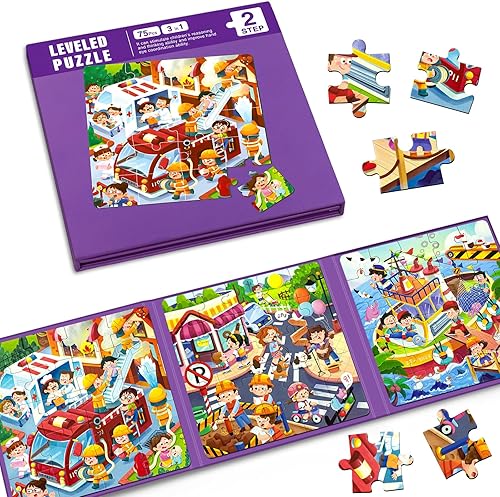 Miniatura 1 de Rompecabezas magnéticos para niños de 4 a 8 años, libro de rompecabezas magnético de dibujos animados 3 en 1, juguete de aprendizaje preescolar