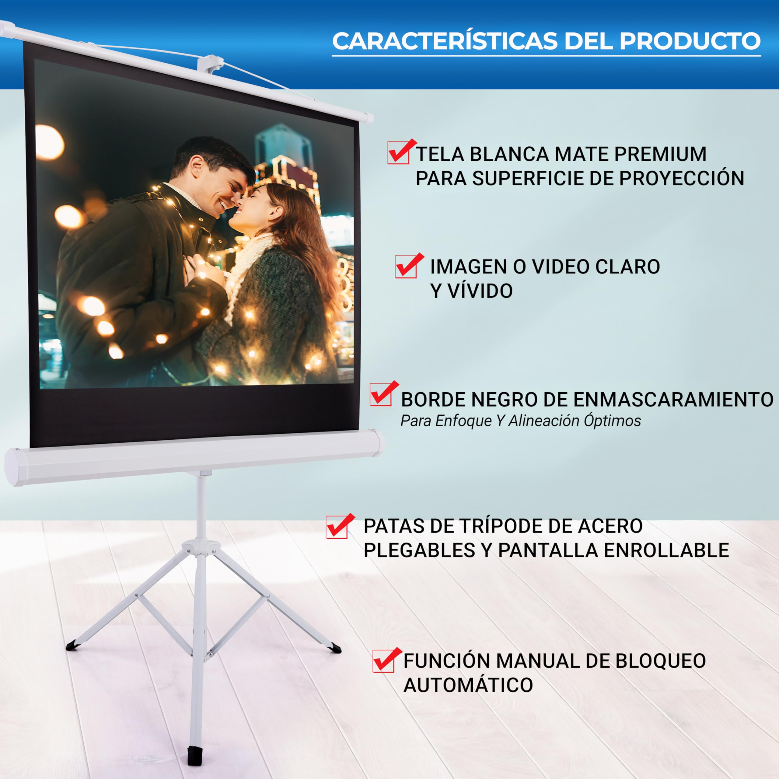 Pyle Pantalla de Proyector con Soporte, 254cms, Plegable y Portátil, Tela Mate, Tripode, Ideal para Presentaciones en Interior y Exterior, Montaje Rápido