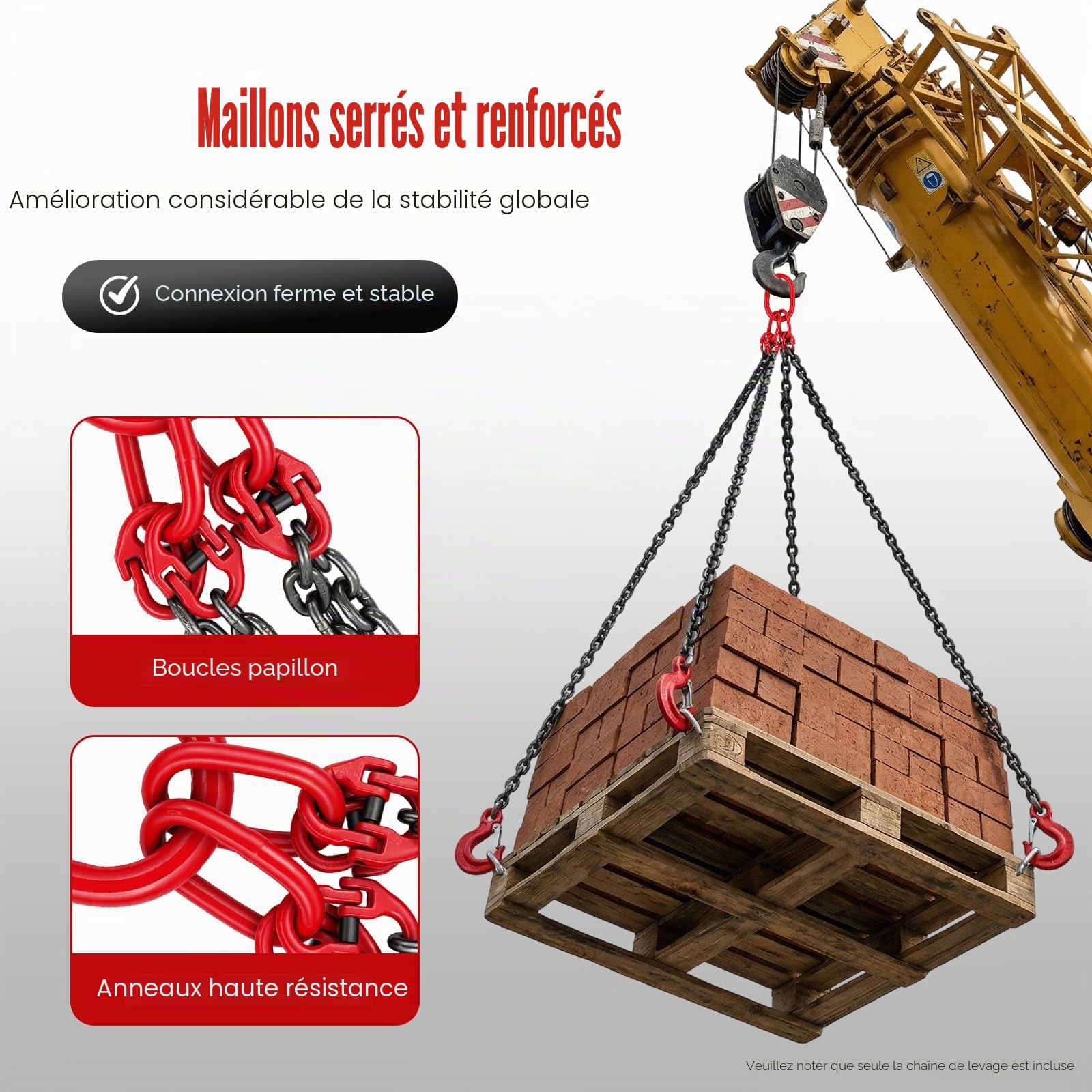 Dispositif de levage, outil en alliage G80, chaîne chaîne d'arrêt 5T, longueur : 1,5 m
