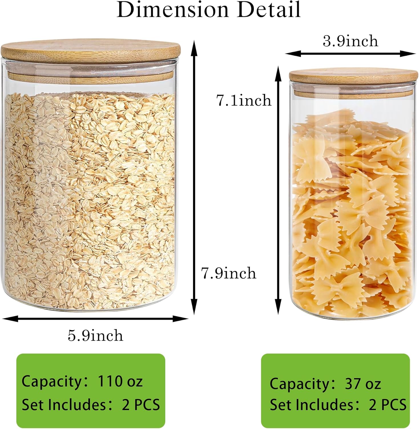 Glass Storage Jars Set Elegant Containers with Airtight Bamboo Lids, Perfect for Kitchen Organization - Flour, Rice, Pasta, Sugar, Coffee Beans (2 packs(37oz) / 2 packs(111oz)) - Image 2