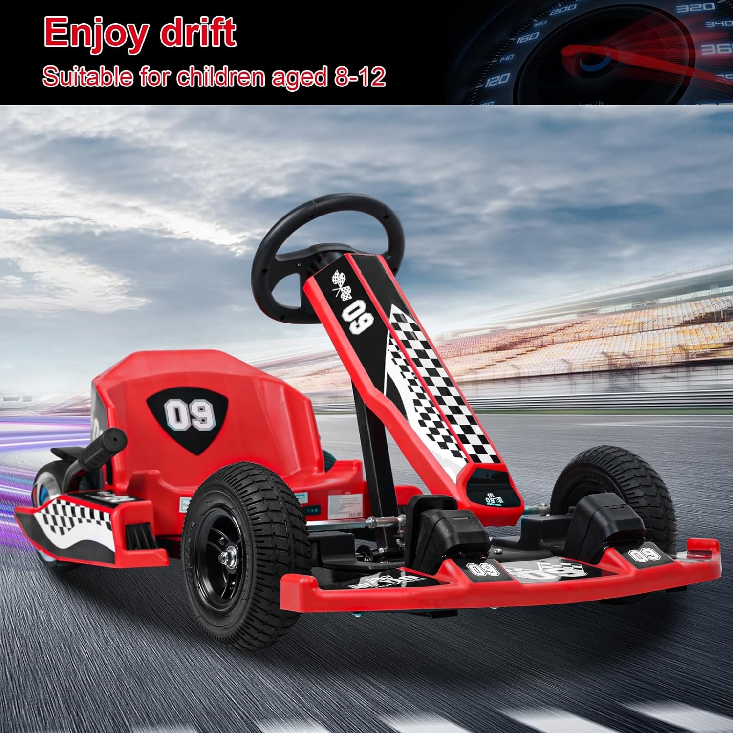 Kid Go Kart Electric Vehicles, 36V Electric Go Kart for Kids, 4 Wheels Electric Go Kart, 16 MPH Drift Kart with 350W Motor, Rear Wheel Shock Absorber & Comfortable Seat Cushion
