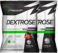 Kit 2x Dextrox - Dextrose 1kg Carboidrato de Rápida Absorção Energia Imediata Pós-Treino Alto Índice Glicêmico – BodyAction Carbo Ignition HGI (Sem sabor/Guarana com Açai)
