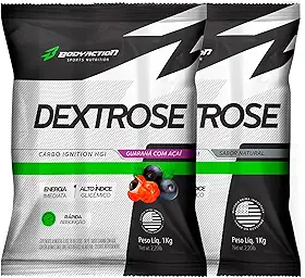 Kit 2x Dextrox - Dextrose 1kg Carboidrato de Rápida Absorção Energia Imediata Pós-Treino Alto Índice Glicêmico – BodyAction Carbo Ignition HGI (Sem sabor/Guarana com Açai)