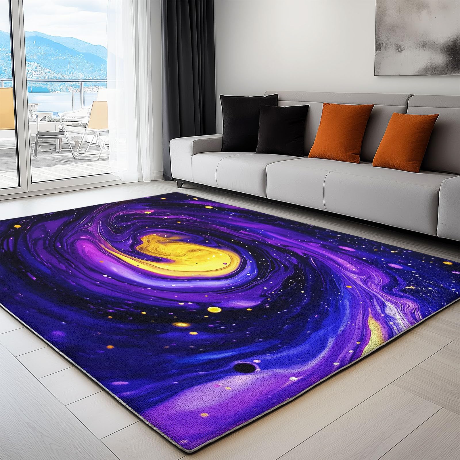 Dywan 120 x 180 cm, psychodeliczny obrotowy galaktyka, nadaje się do prania, fioletowy, miękki, z krótkim włosiem, antypoślizgowy, puszysty, do pokoju dziecięcego, pokoju zabaw, korytarza, jadalni