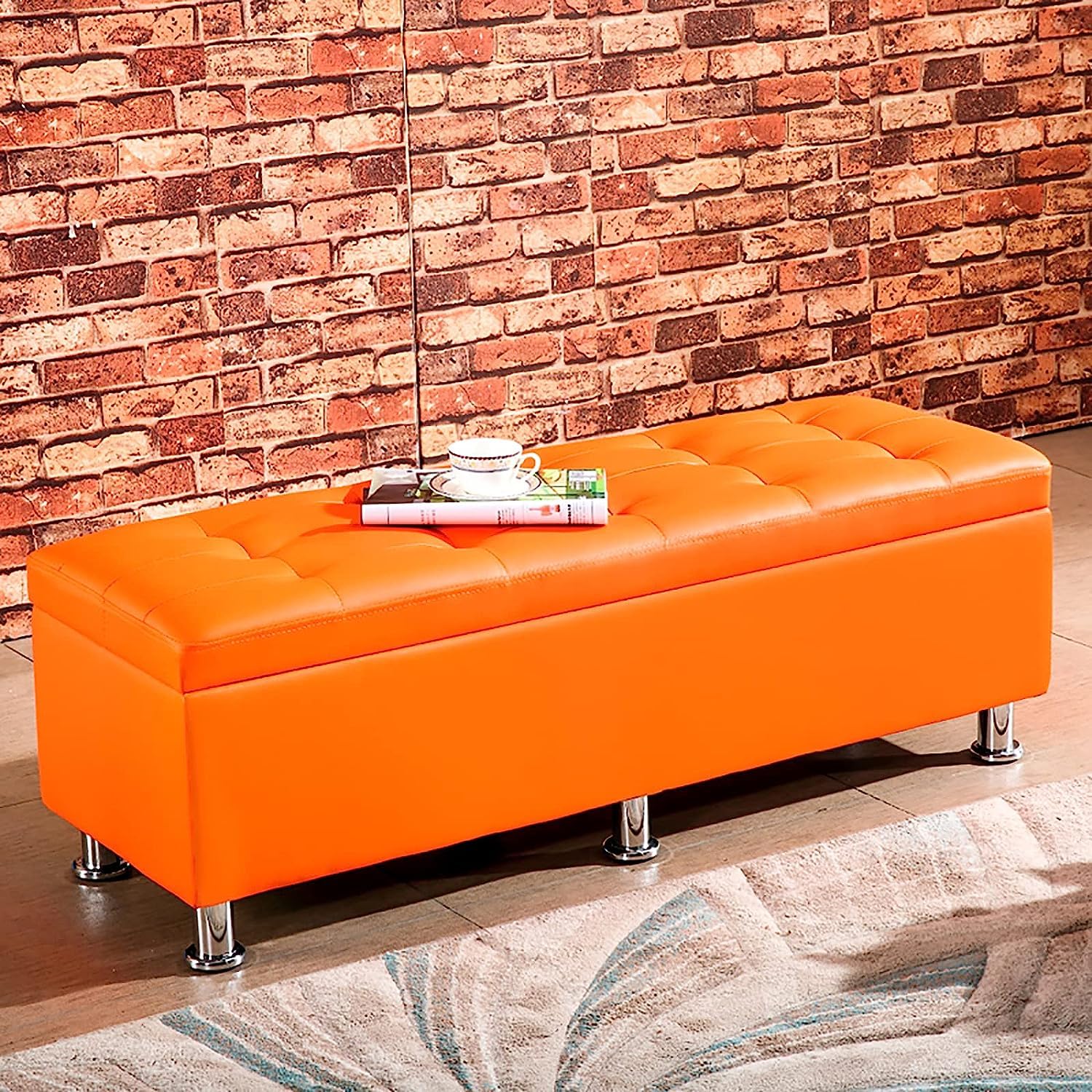 GHFXSCV Modern Rectangular Storage, Upholstered Faux Leather Footrest, Stylish Toy Container for Entryway, Living Room & Bedroom Furniture, 100x40x40 cm