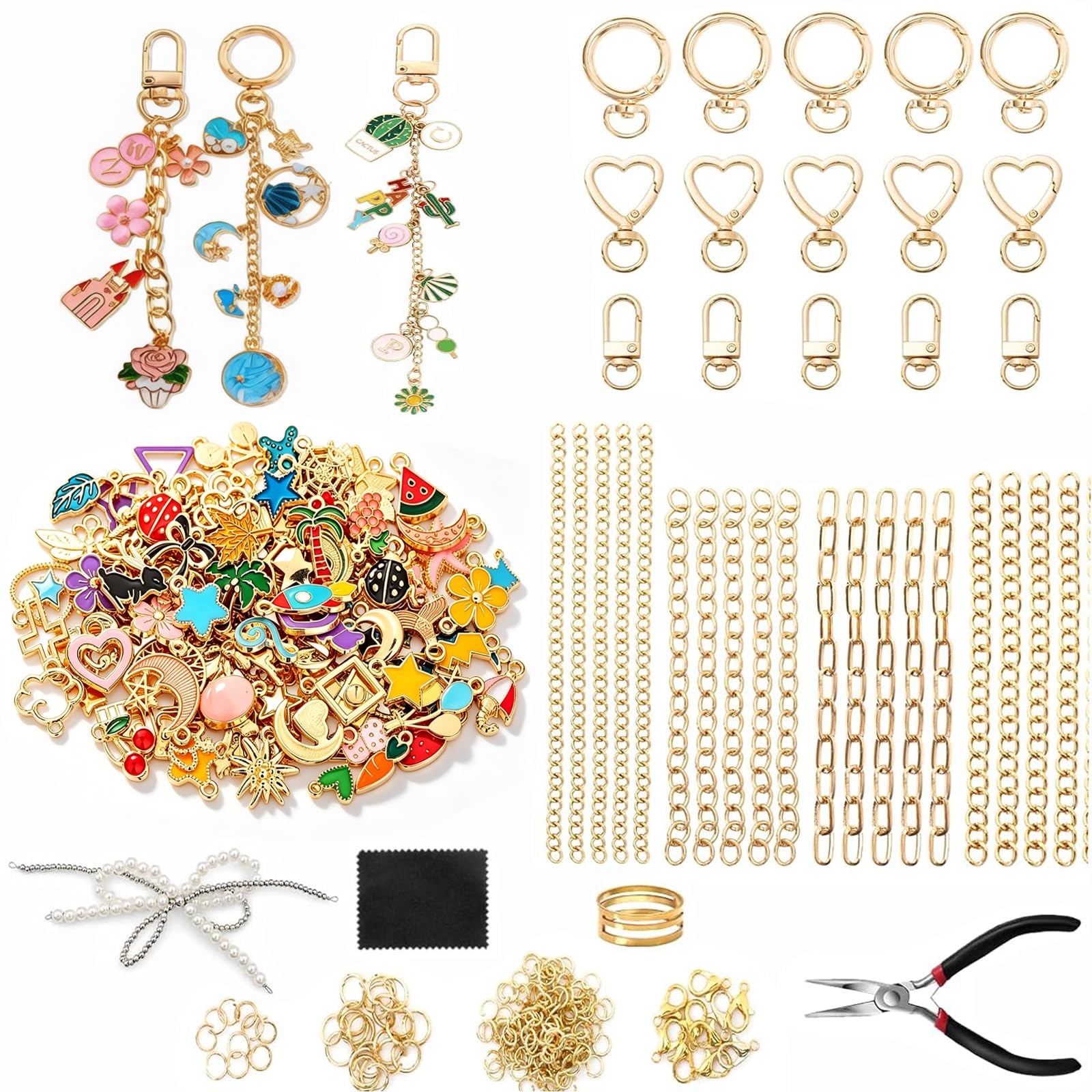 EUUEKathy 326Pcs Keychain Making Kit & Bag Charm Kit with Charms, Durable Alloy Charms, Extender Chains, Lobster Clasps, Full DIY Tools & Supplies for Personalised Craft Decoration