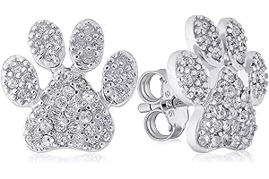 Pet Dog Paw Print Stud Earrings For Her - Sterling Silver